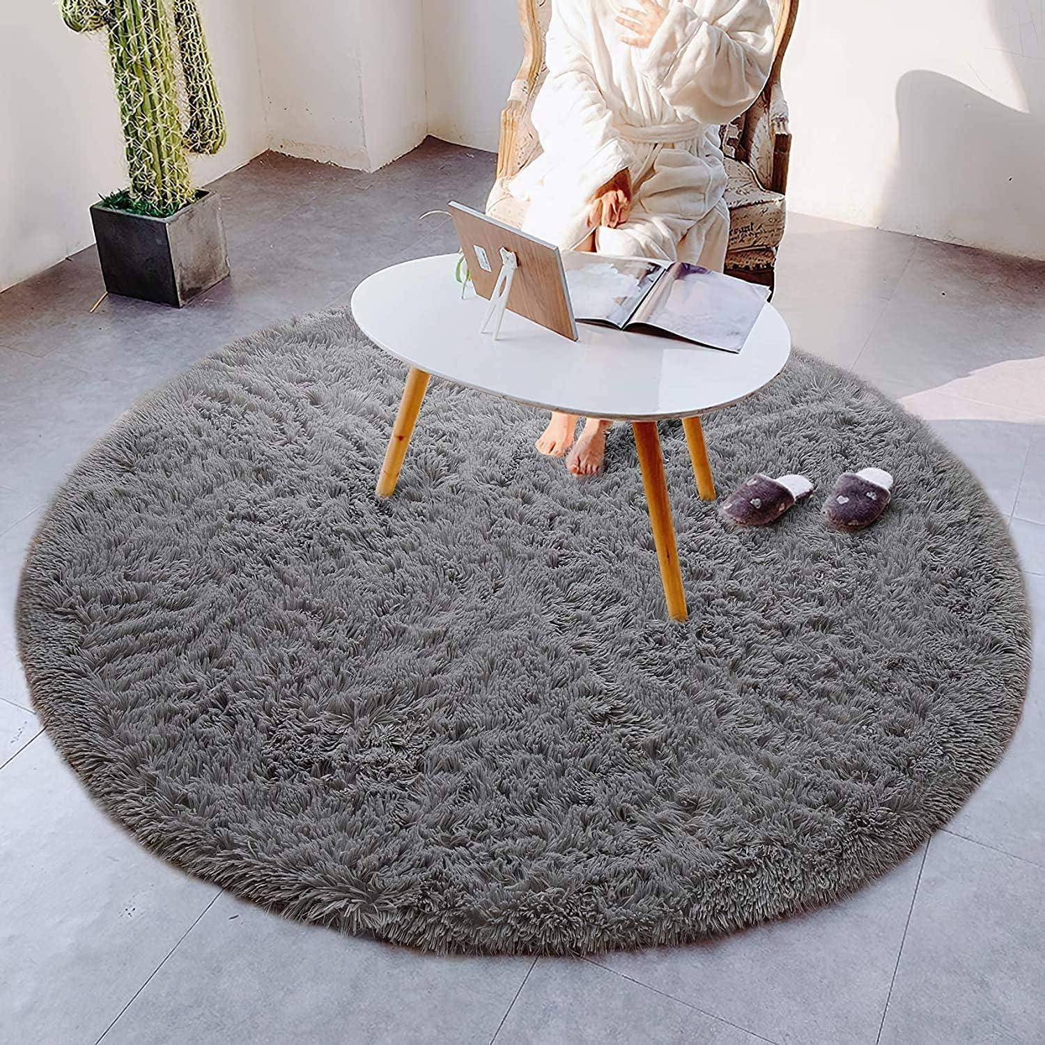 Teppich rund flauschig rutschfest weich Wohnzimmer 140 cm (Rund) Grau