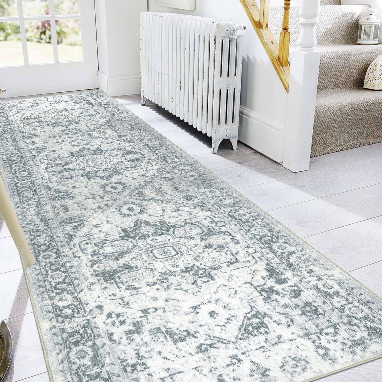 Teppichläufer 80x300cm waschbar rutschfest Flur Küche Grau 80 x 300 cm