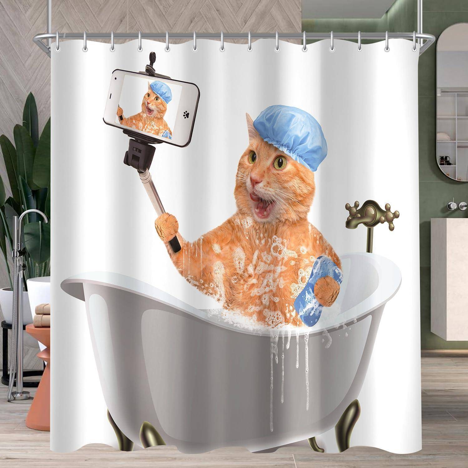 Duschvorhang Polyester wasserabweisend Cat Selfies 240 x 200 cm