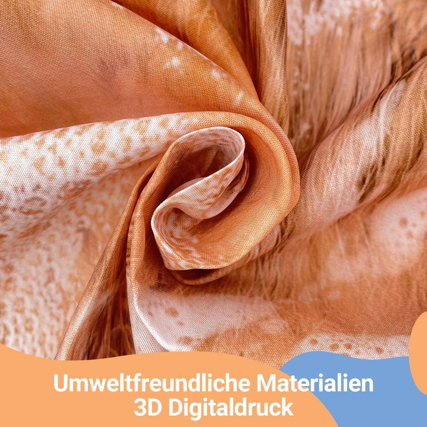 Nahaufnahme eines verdrehten, strukturierten Gewebes in erdigen Farbtönen. Text lautet 'Umweltfreundliche Materialien 3D Digitaldruck', wobei umweltfreundliche Materialien betont werden.