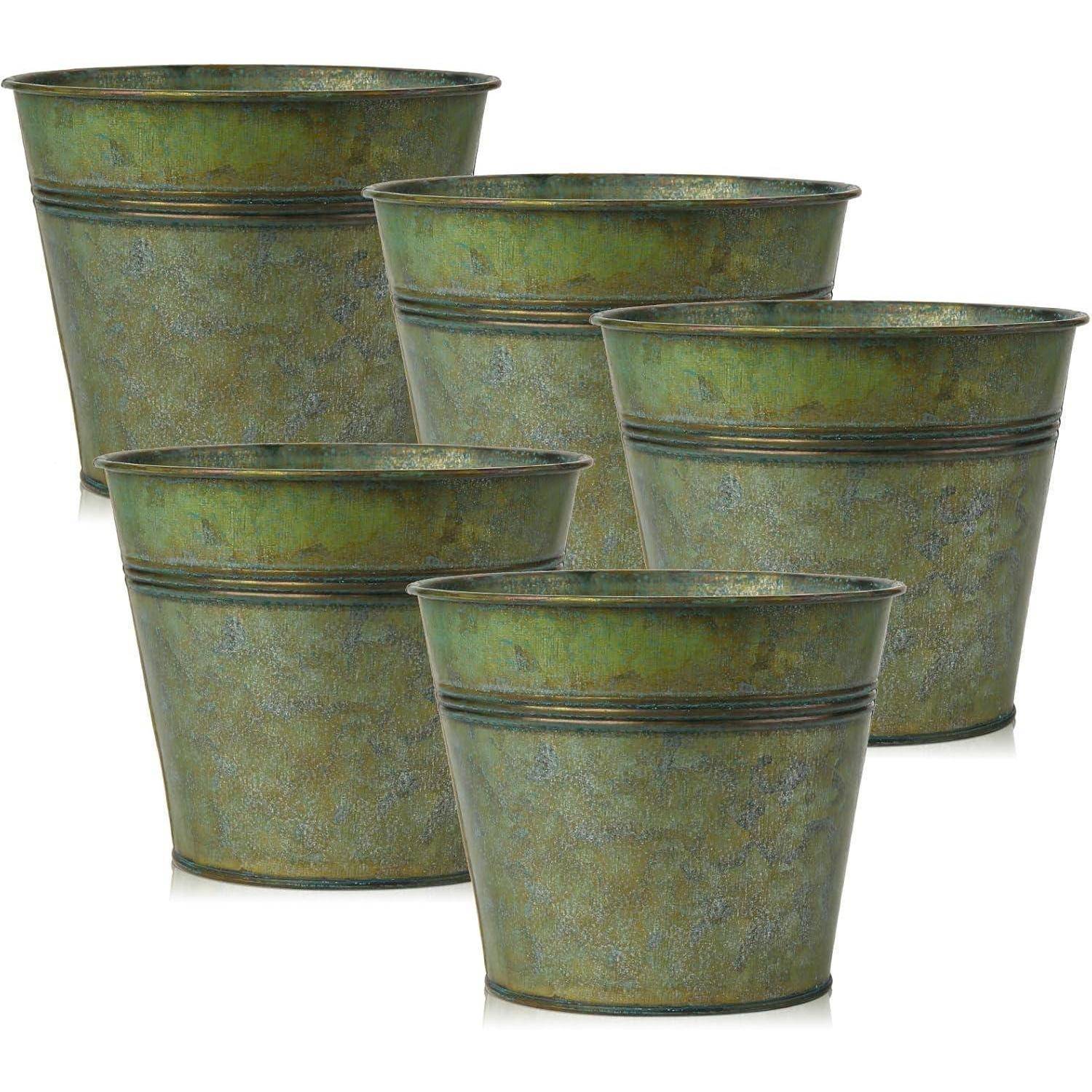 Blumentöpfe 5er Set verzinkt Stahl Pflanztöpfe Outdoor Grün