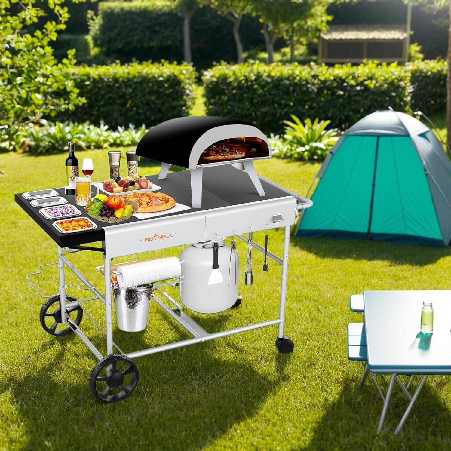 Grillwagen 128x64x78 cm mit großer Arbeitsfläche und Rädern