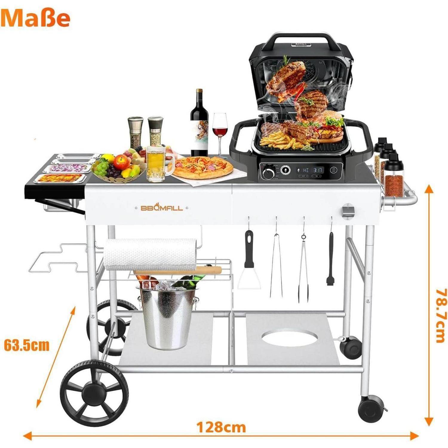 Grillwagen 128x64x78 cm mit großer Arbeitsfläche und Rädern