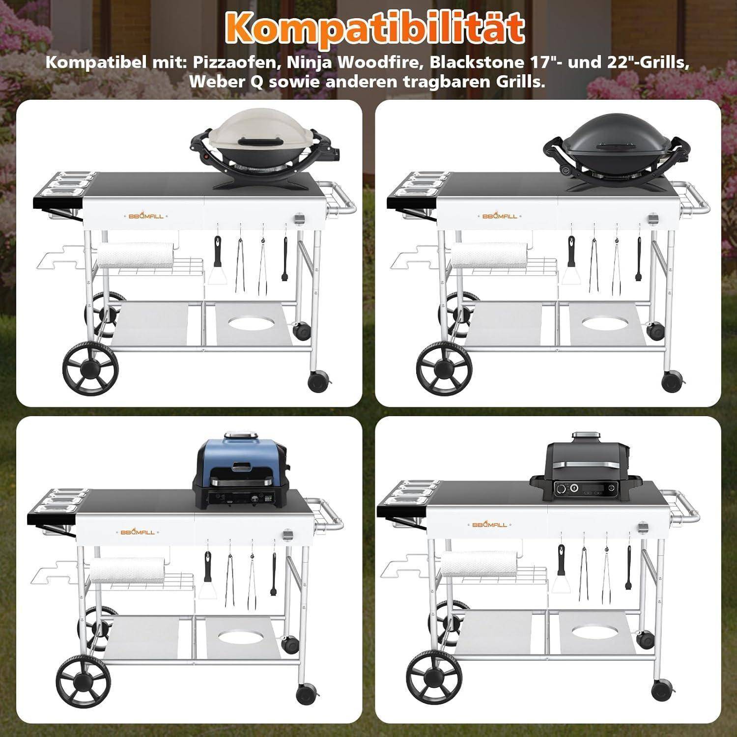 Grillwagen 128x64x78 cm mit großer Arbeitsfläche und Rädern