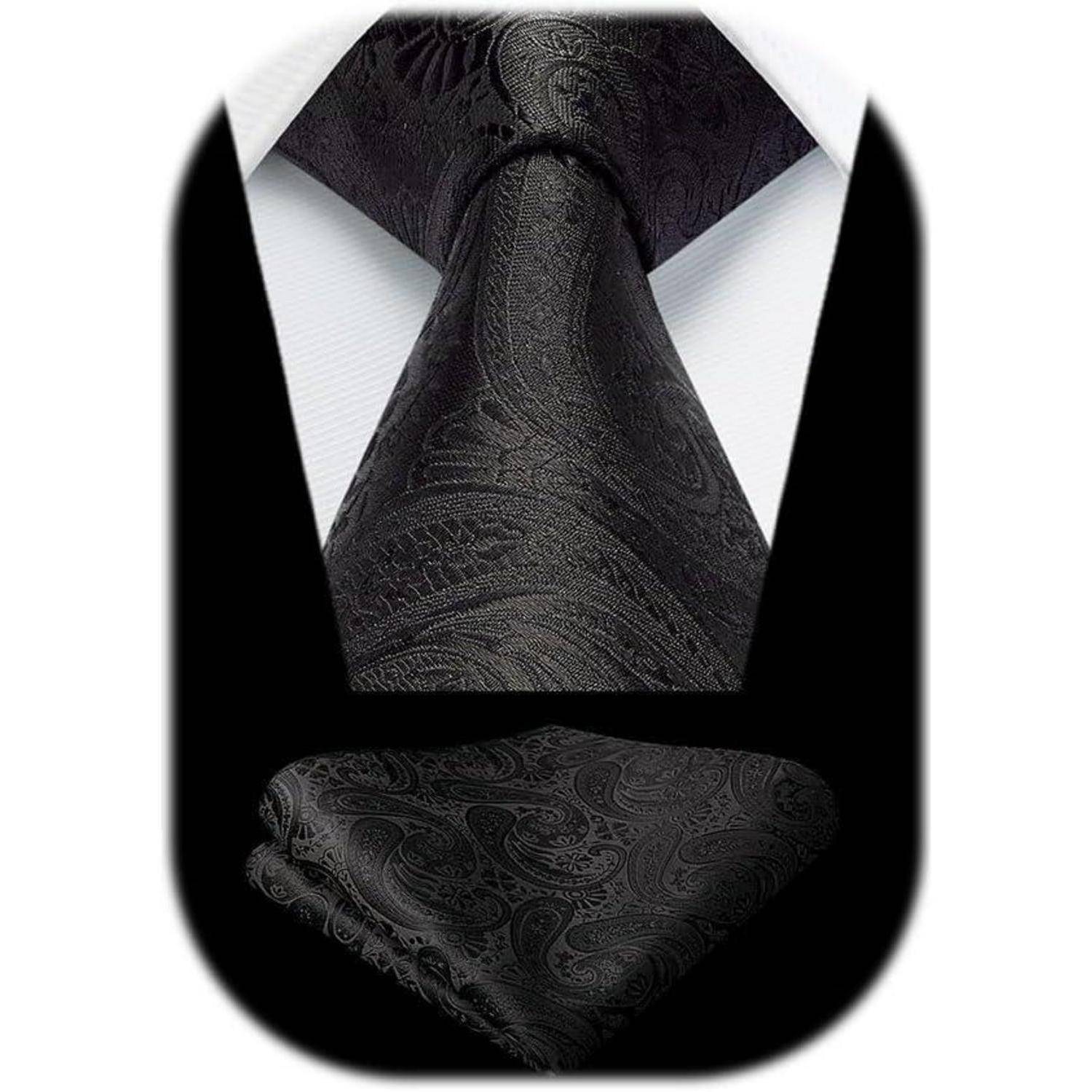 Krawatte Herren Paisley Einstecktuch Hochzeit Set Schwarz