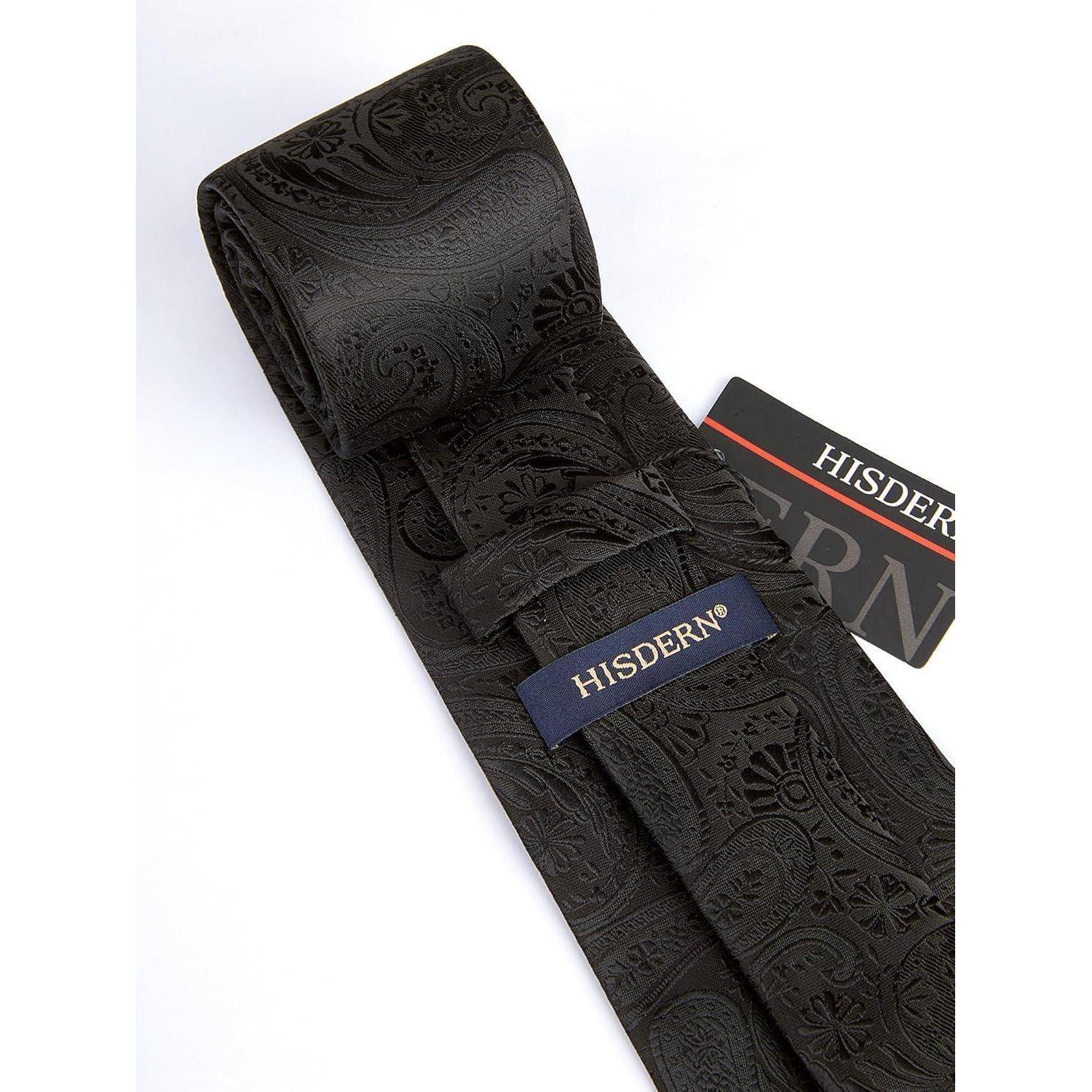 Krawatte Herren Paisley Einstecktuch Hochzeit Set Schwarz