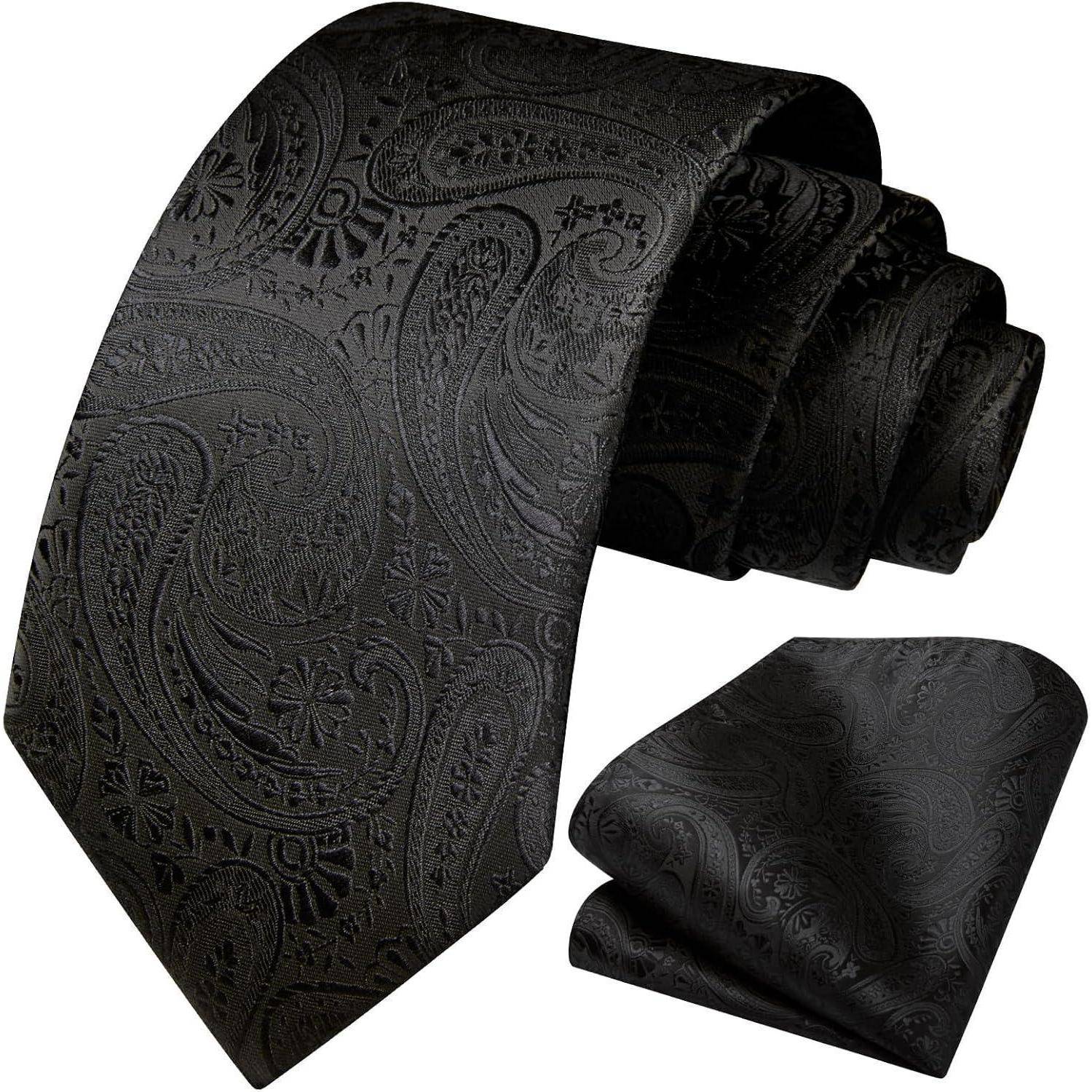 Krawatte Herren Paisley Einstecktuch Hochzeit Set Schwarz