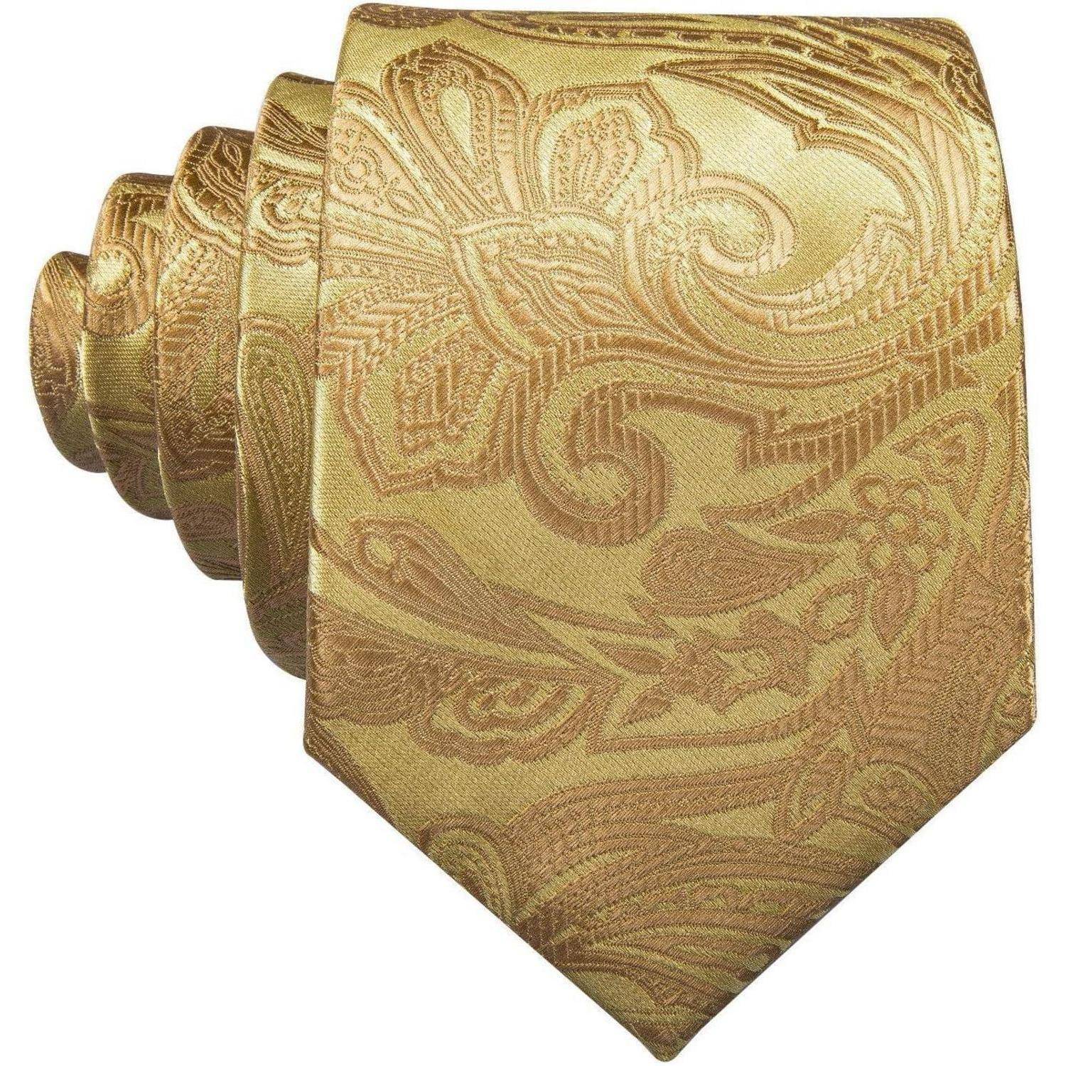 Krawatte Herren Seide Set Paisley Einstecktuch Hochzeit Gold Krawatten