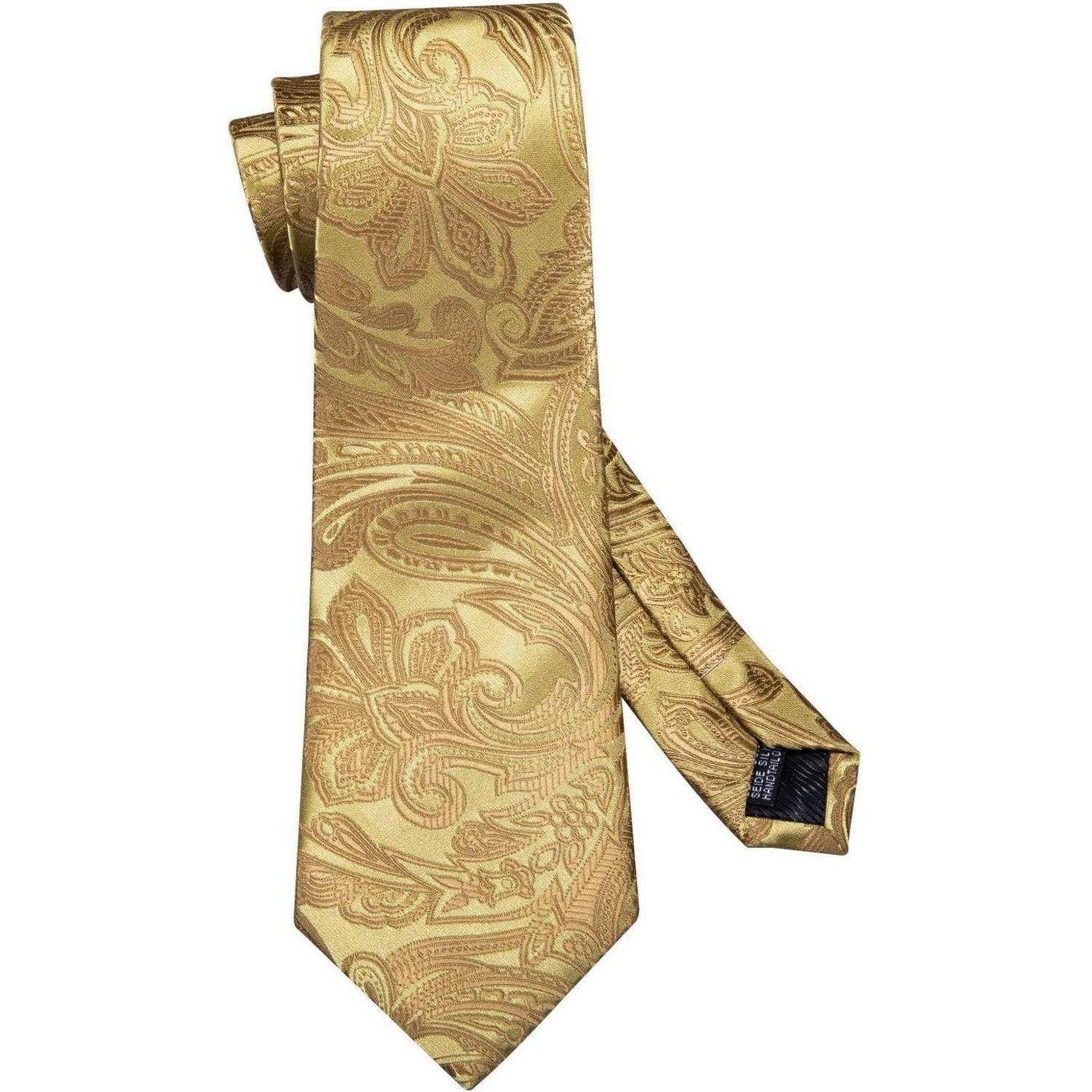 Krawatte Herren Seide Set Paisley Einstecktuch Hochzeit Gold Krawatten