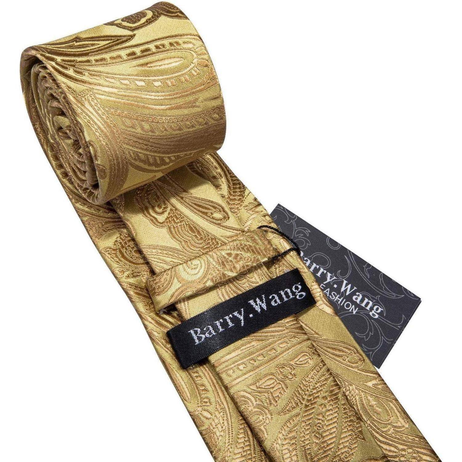 Krawatte Herren Seide Set Paisley Einstecktuch Hochzeit Gold Krawatten
