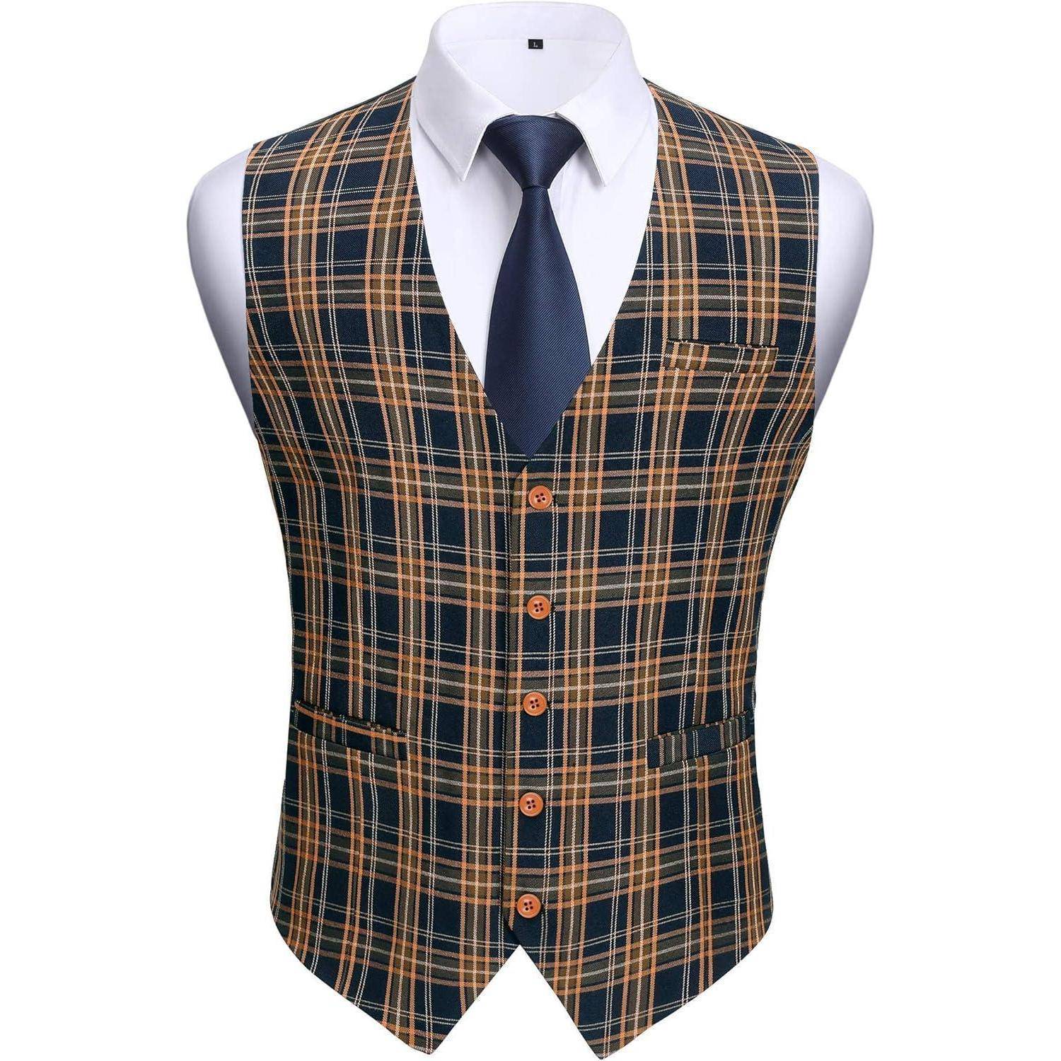 Weste Herren Karierte Hahnentritt Baumwolle 4XL Marine & Orange