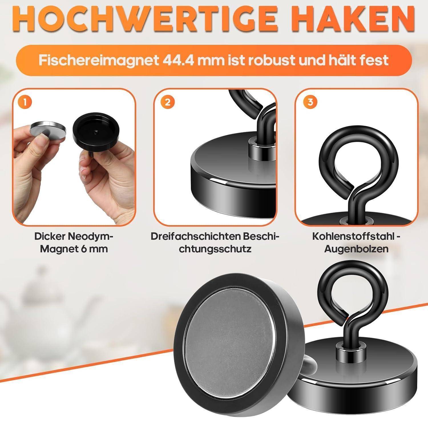 Magnet Neodym 100kg Hochleistungsmagnet schwarz Fischen 44.5mm Schwarz