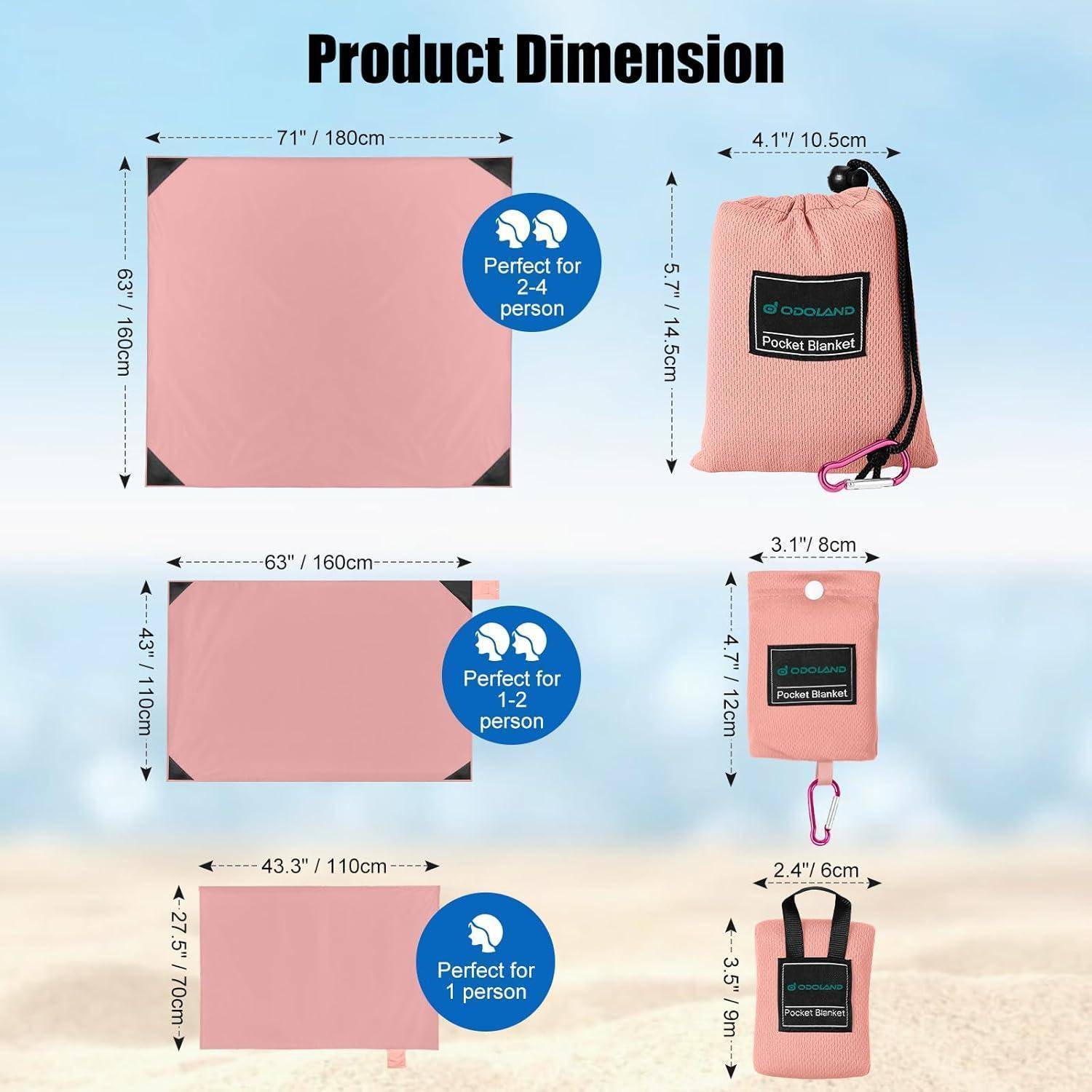 Picknickdecke ultraleicht sandabweisend mini Camping 70 X 110 CM Rosa