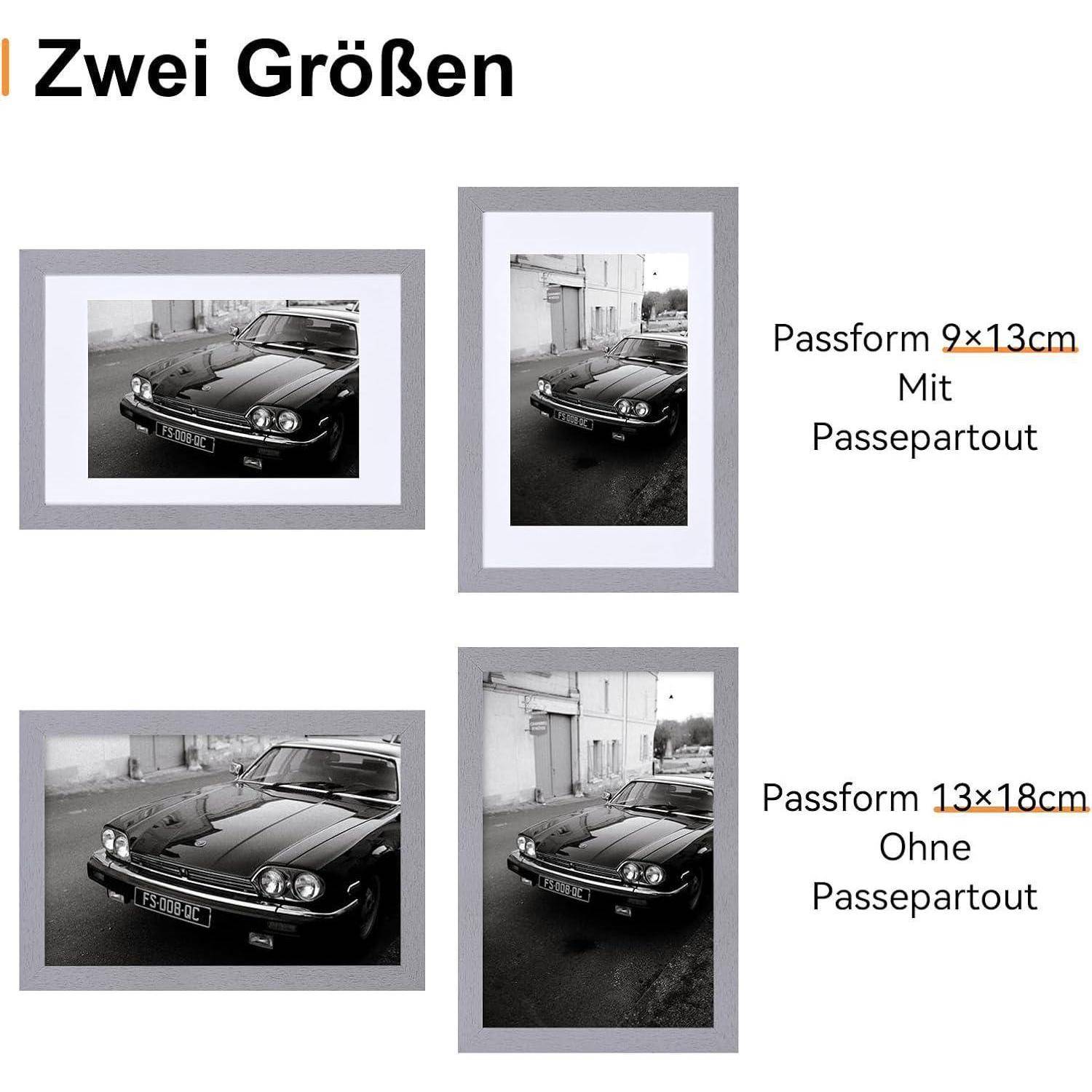 Bilderrahmen MDF Acrylglas Fotorahmen Passepartout 13x18cm Silbergrau