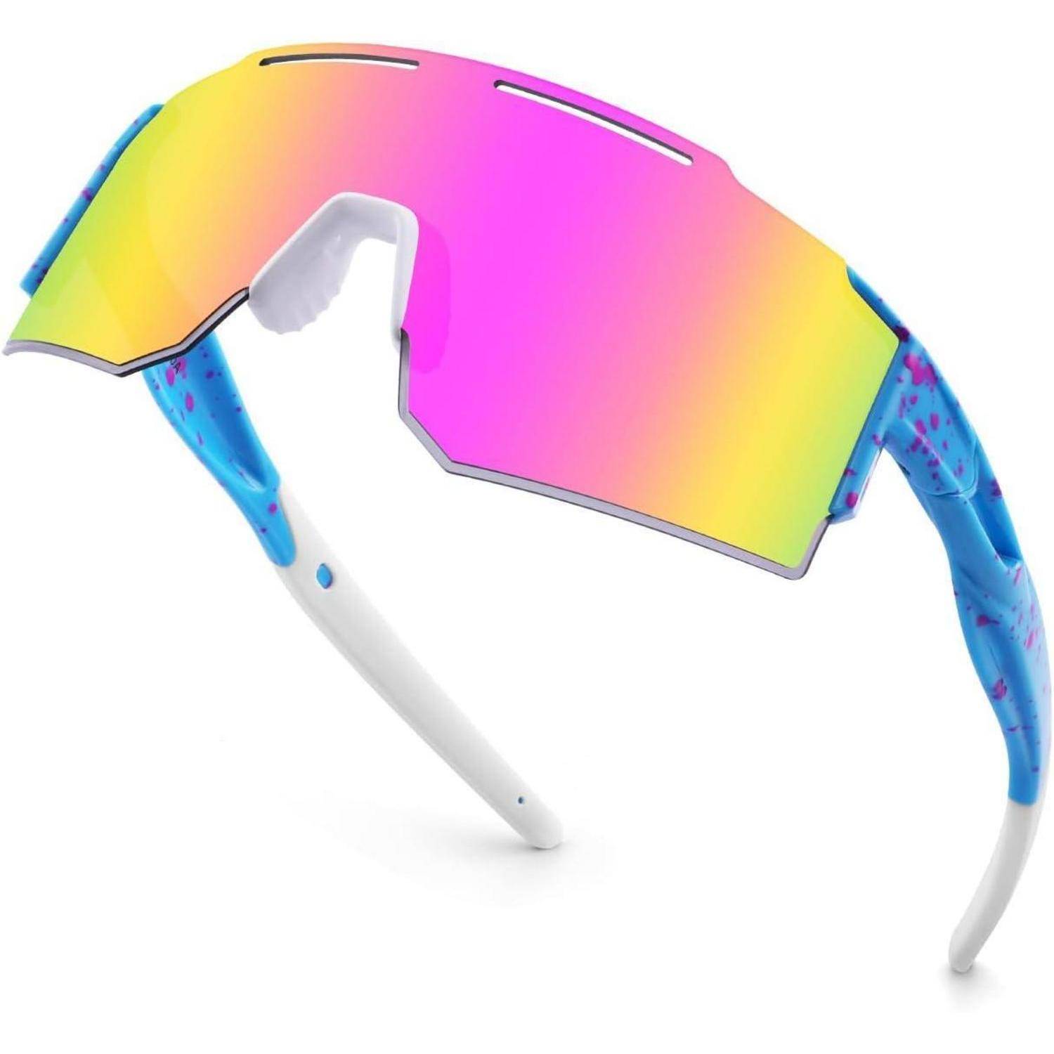 Fahrradbrille Herren Damen UV400 Wechselgläser Radfahren Uv-bluepink-1