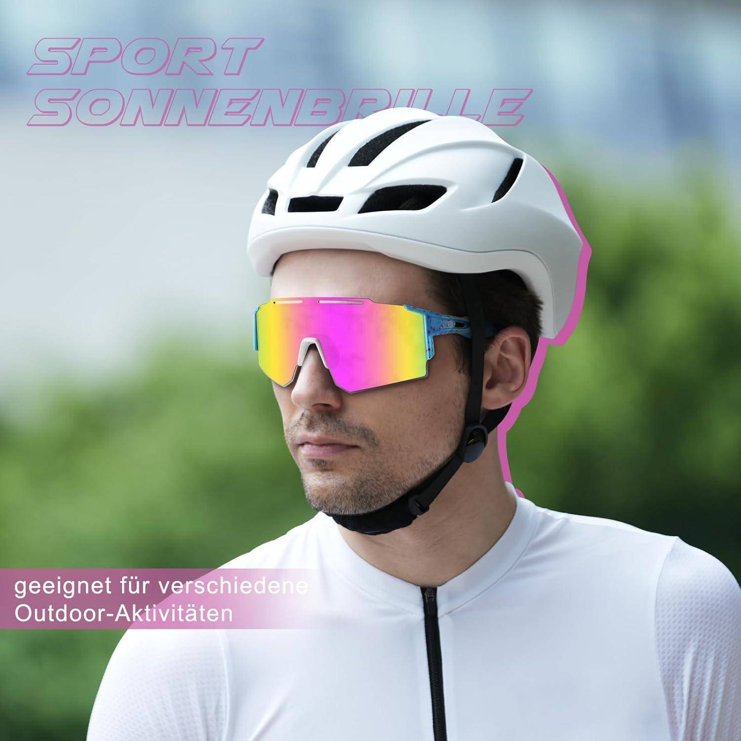 Fahrradbrille Herren Damen UV400 Wechselgläser Radfahren Uv-bluepink-1