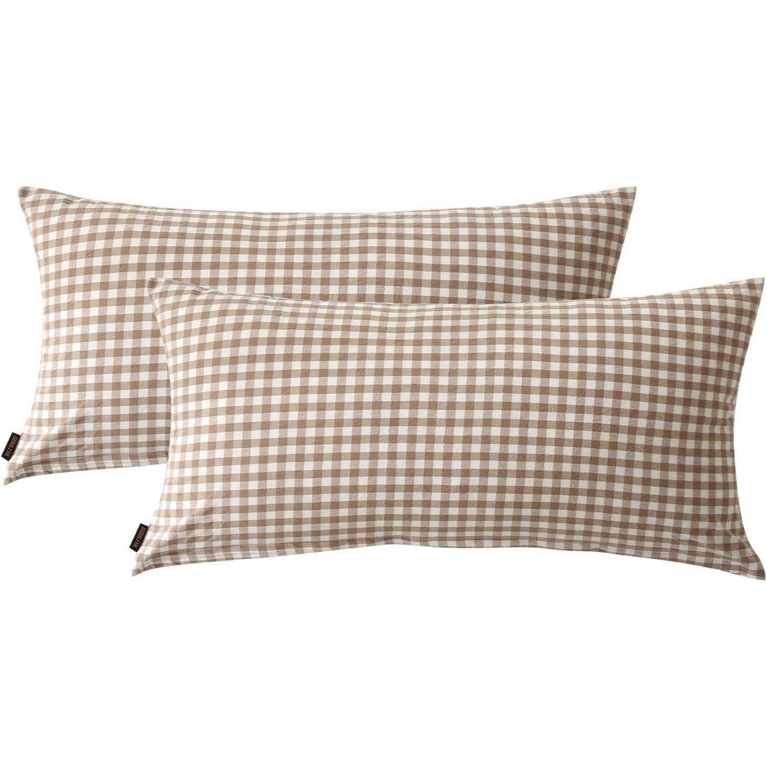 Kissenbezüge Baumwolle Kariert Ökotex Beige (gitter) 2tlg. 40*80cm