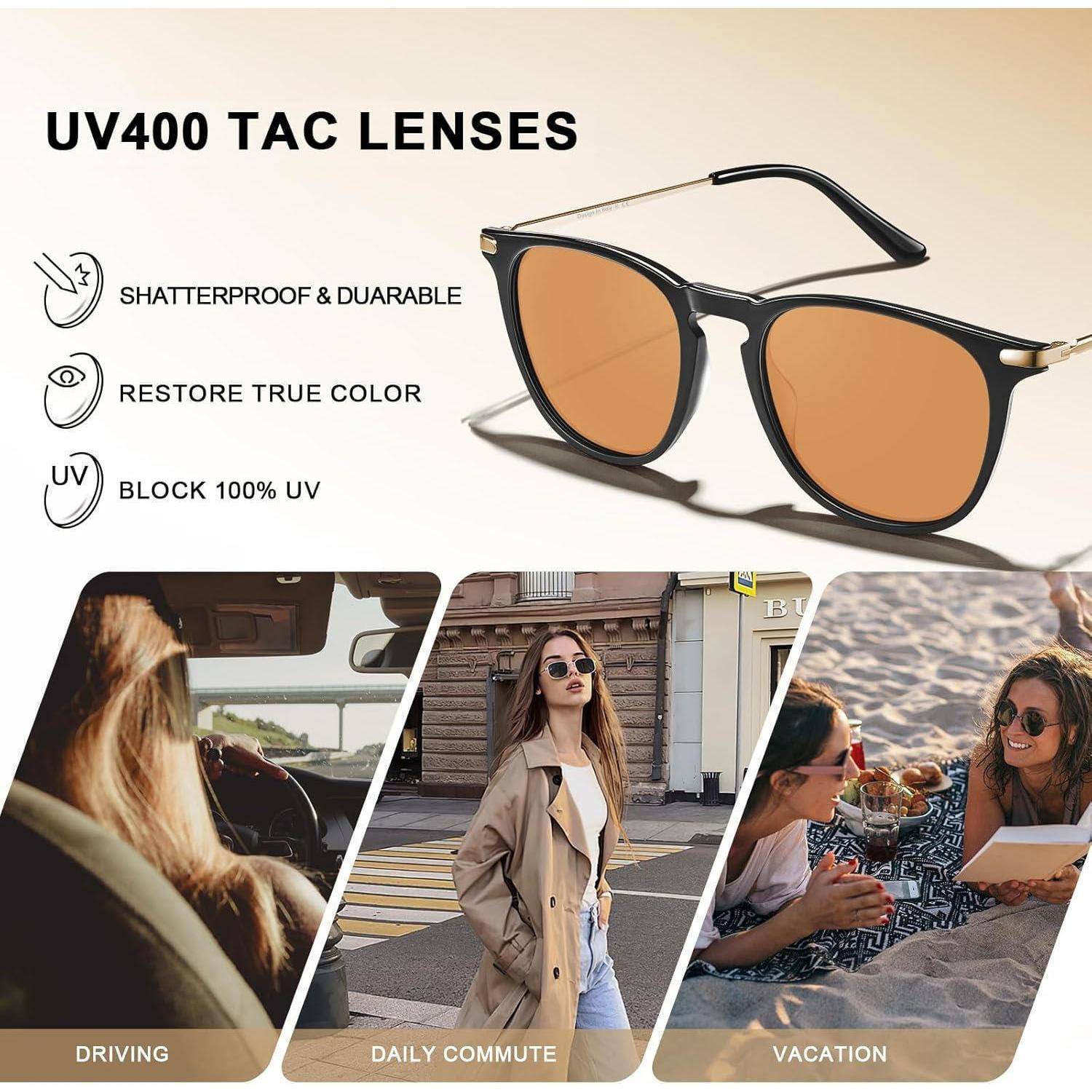 Sonnenbrille Damen Rahme Schwarz orange nicht Polarisiert Linse