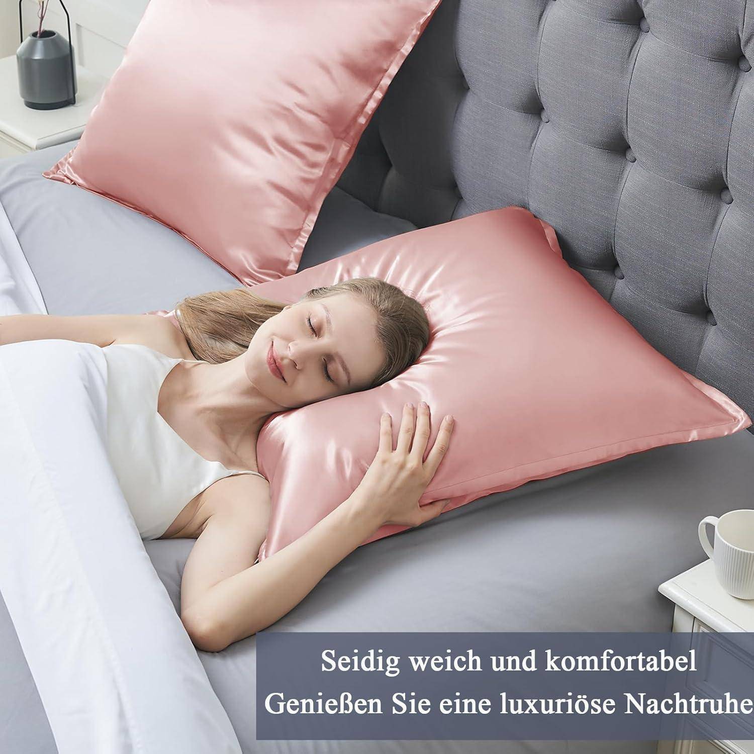 Kissenbezug Satin 2er Set Zip Curly Haar Rosa 80x80cm Peach