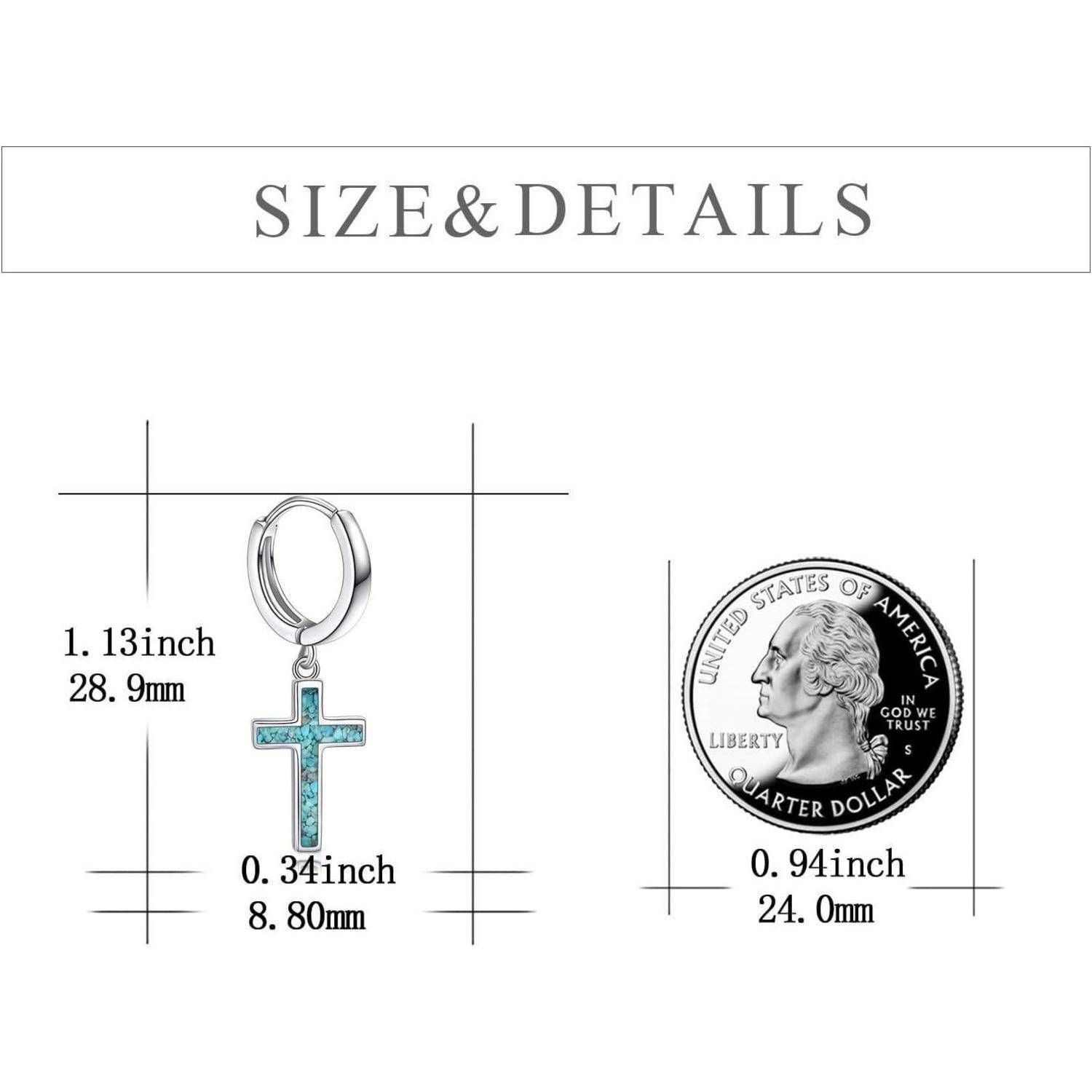 Creolen Sterling Silber Kreuz Sterne Damen Kreuz Ohrringe-T&amp;#xFC;rkis