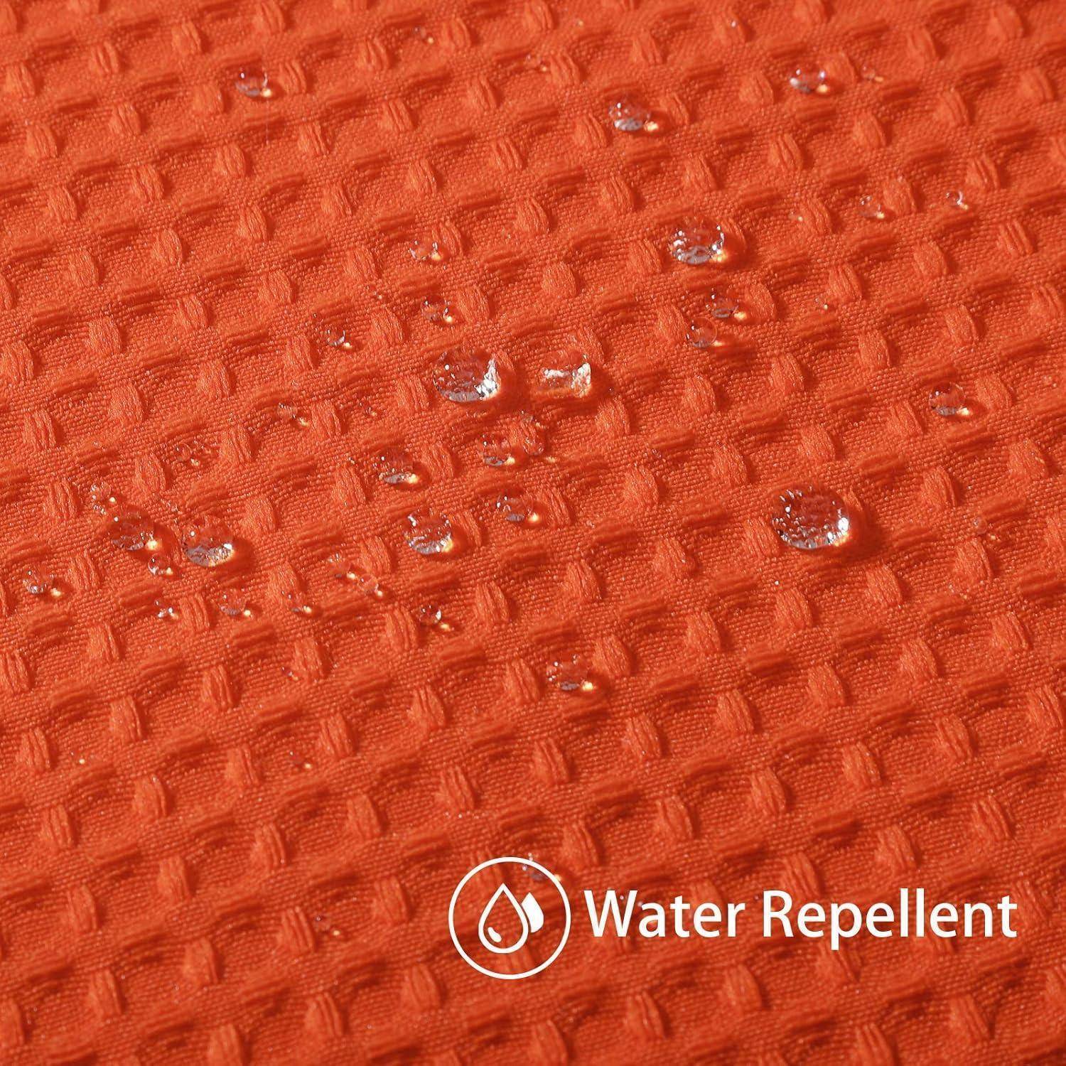 Wassertropfen auf einer orangefarbenen strukturierten Oberfläche zeigen Wasserabweisung, mit einer Beschriftung 
