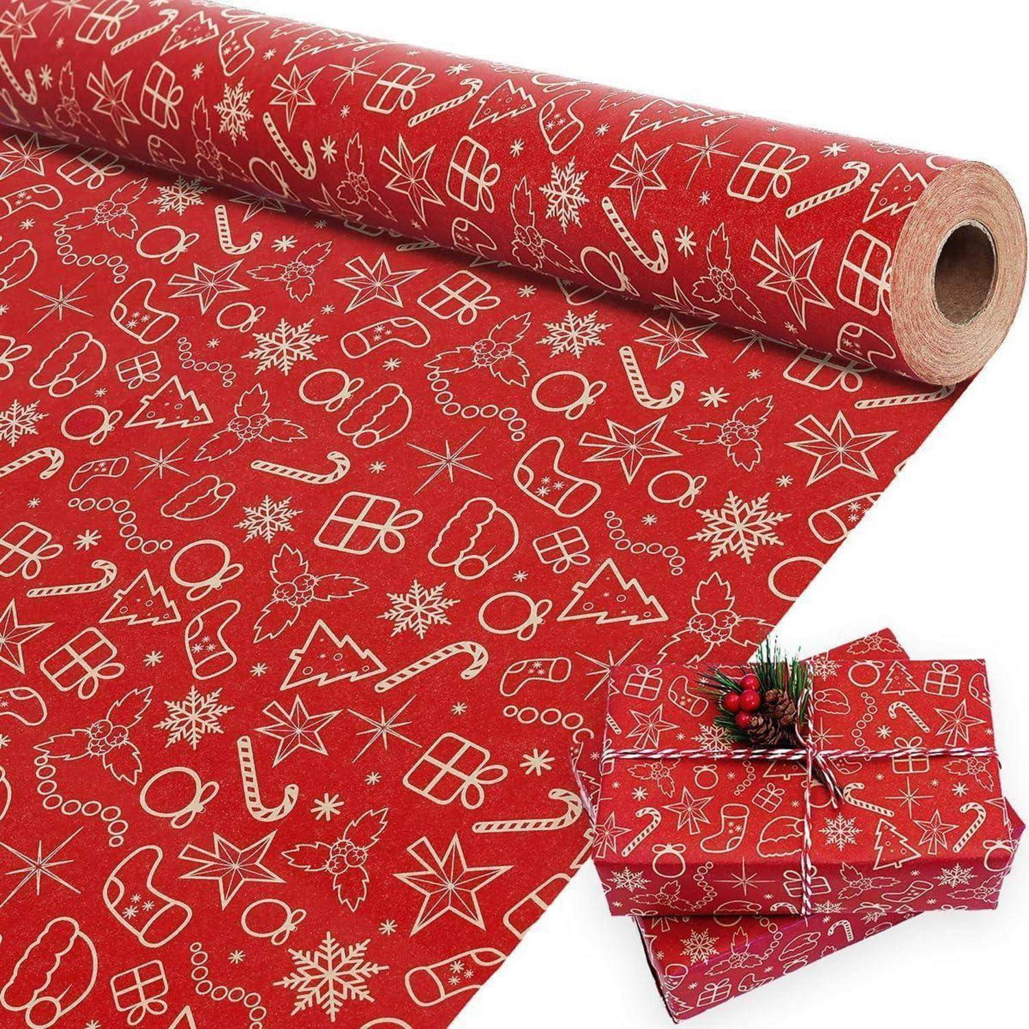 Geschenkpapier Weihnachten Rolle Kraftpapier 43cm 15M Rot