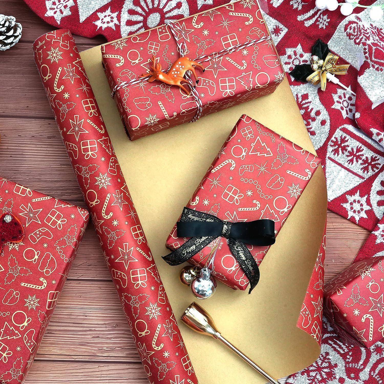 Geschenkpapier Weihnachten Rolle Kraftpapier 43cm 15M Rot