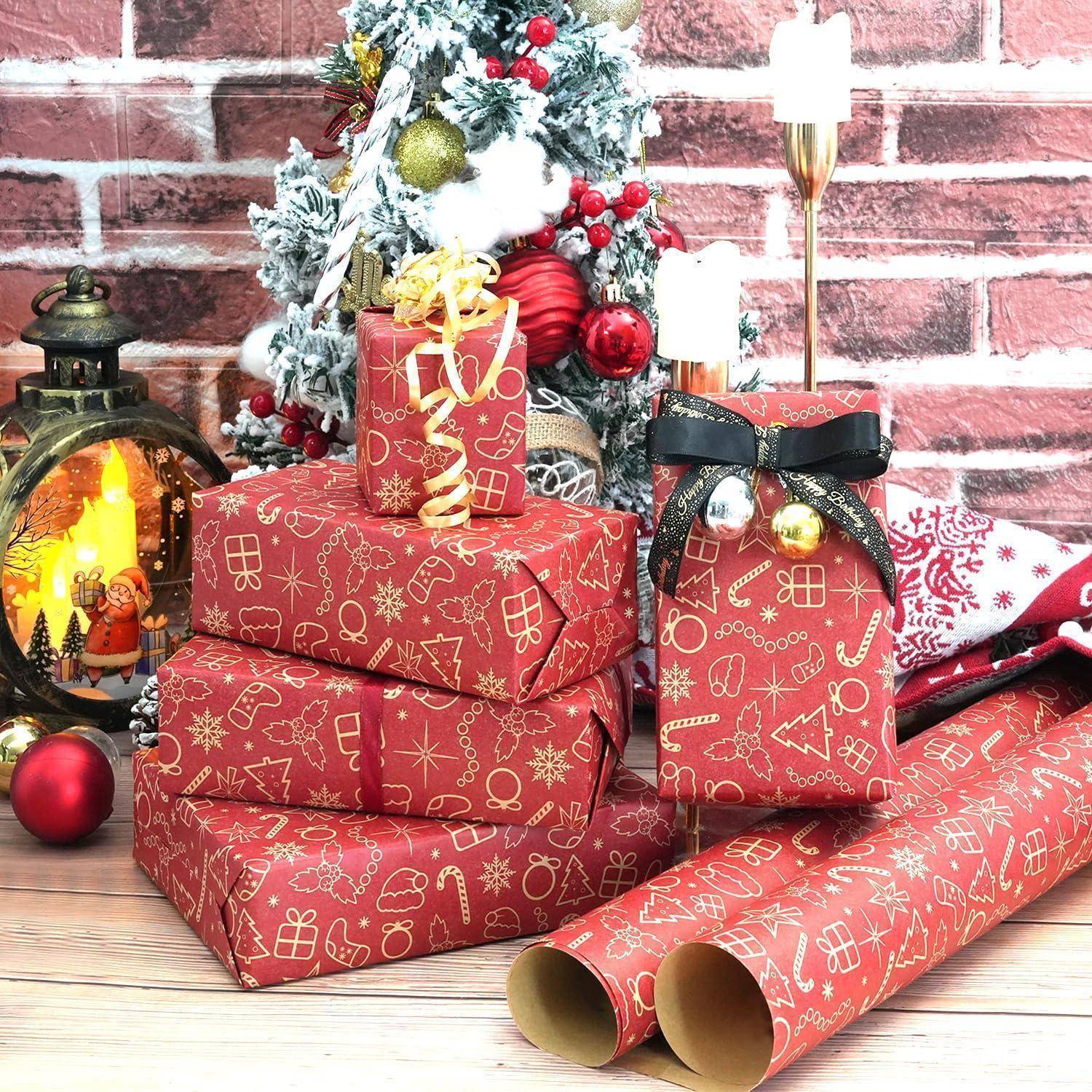 Geschenkpapier Weihnachten Rolle Kraftpapier 43cm 15M Rot