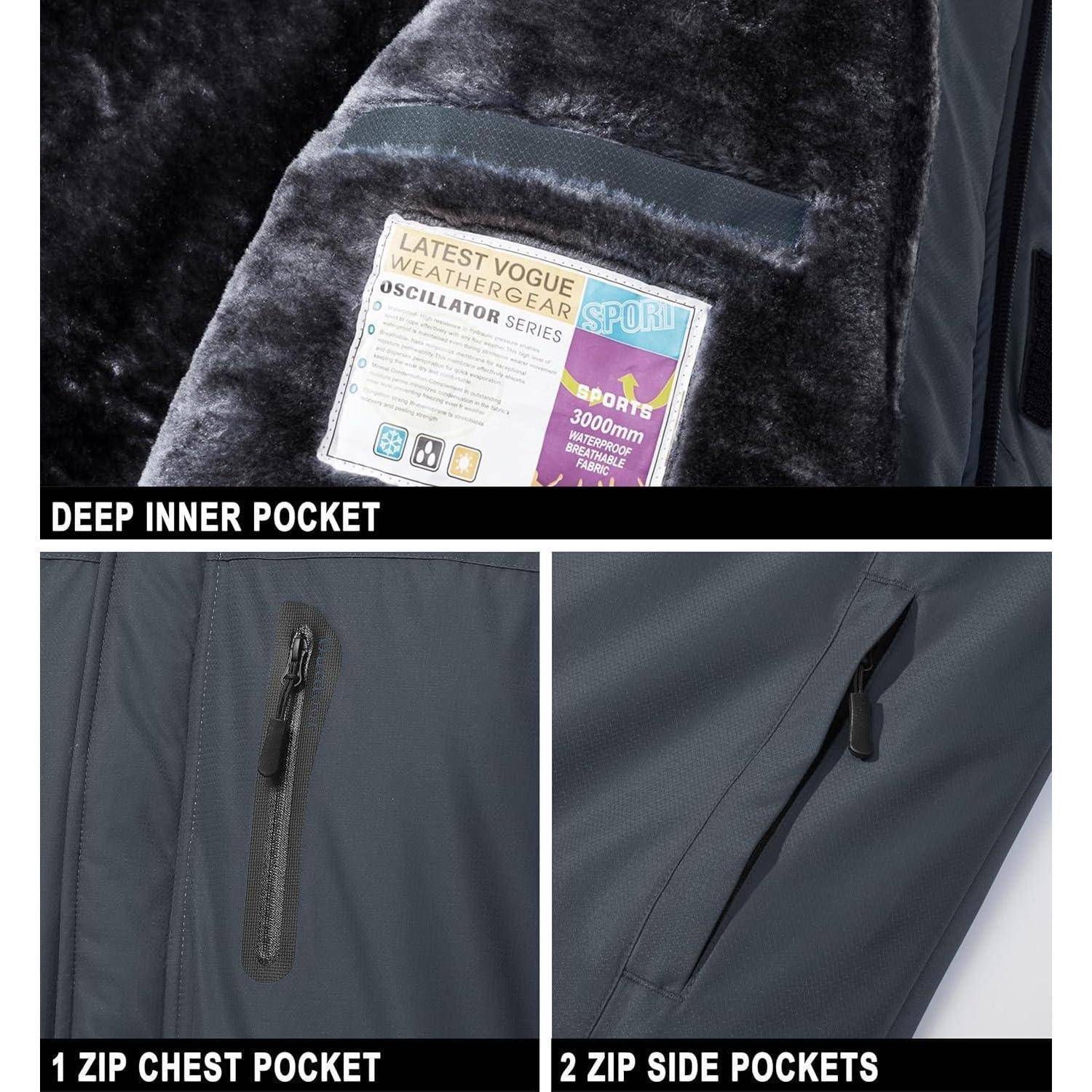 Jacke mit Etikett 'Latest Vogue Weather Gear' verfügt über eine tiefe Innentasche, 1 Reißverschluss-Brusttasche und 2 Reißverschluss-Seitentaschen.