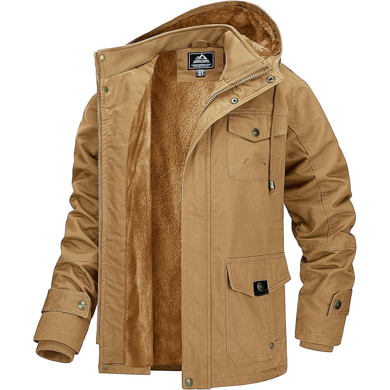 Winterjacke Herren Gefüttert Fleece Winddicht Kapuze M Khaki