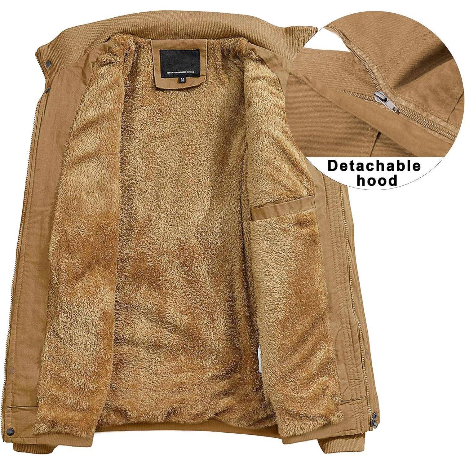 Winterjacke Herren Gefüttert Fleece Winddicht Kapuze M Khaki