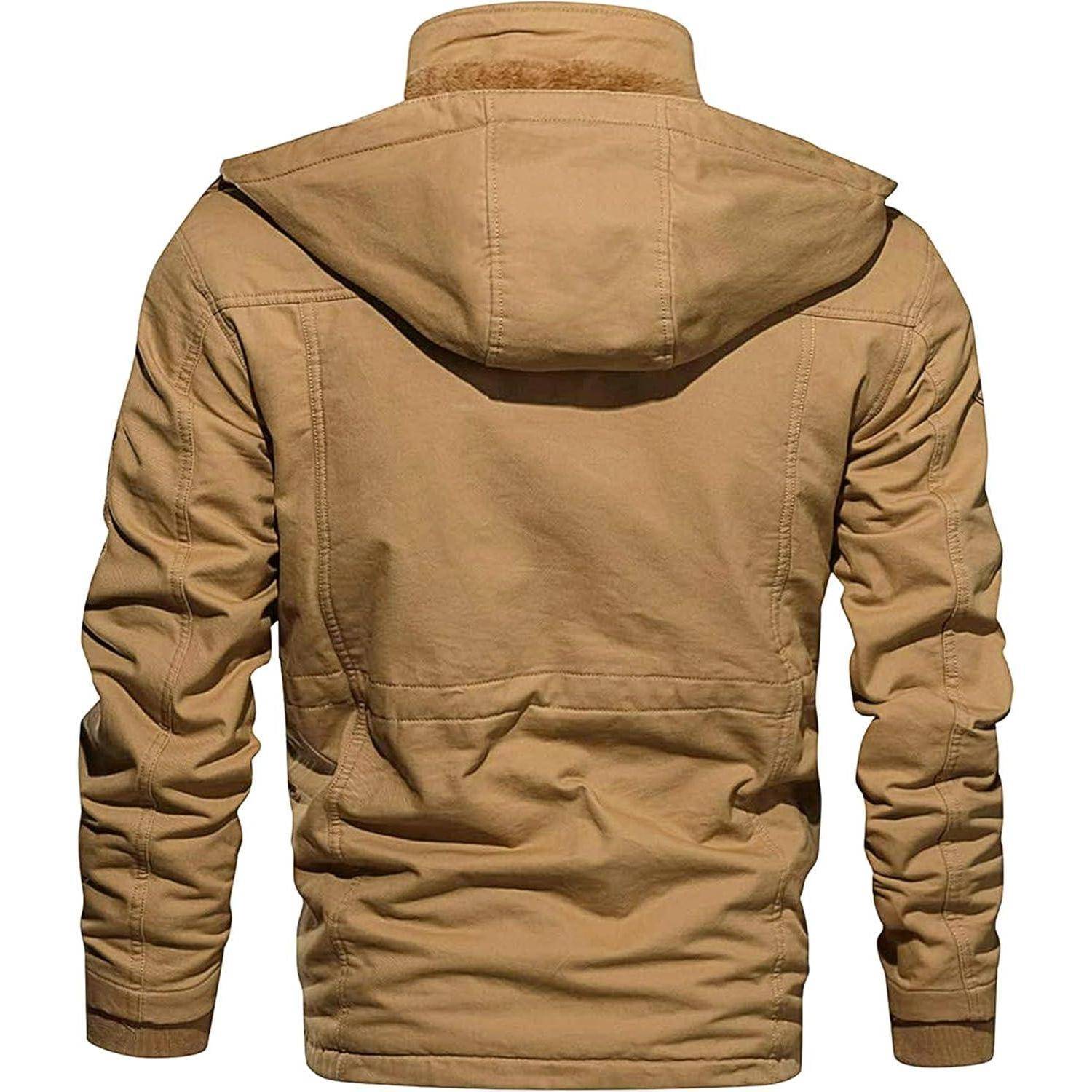 Winterjacke Herren Gefüttert Fleece Winddicht Kapuze M Khaki