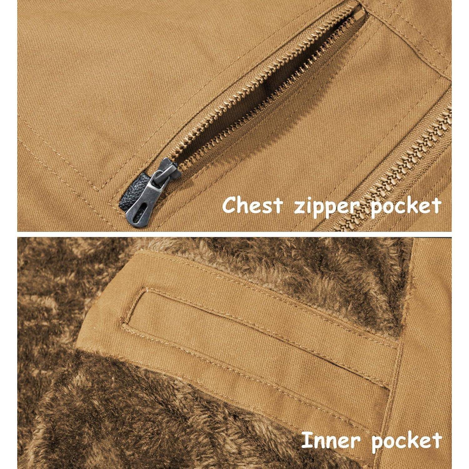 Winterjacke Herren Gefüttert Fleece Winddicht Kapuze M Khaki