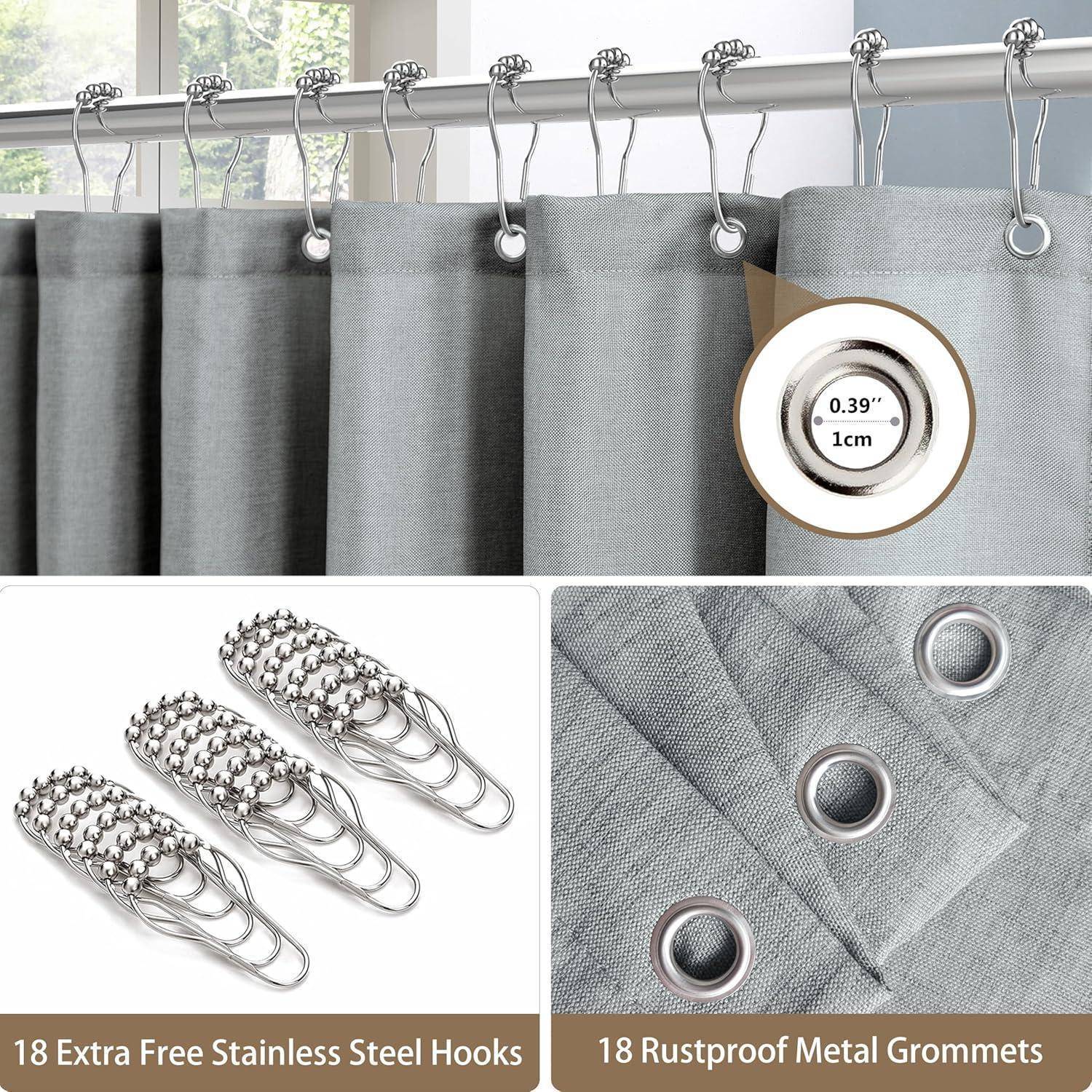 Duschvorhang Metallringe Stoff Leinen Grau H182 x B275 cm 1er Pack
