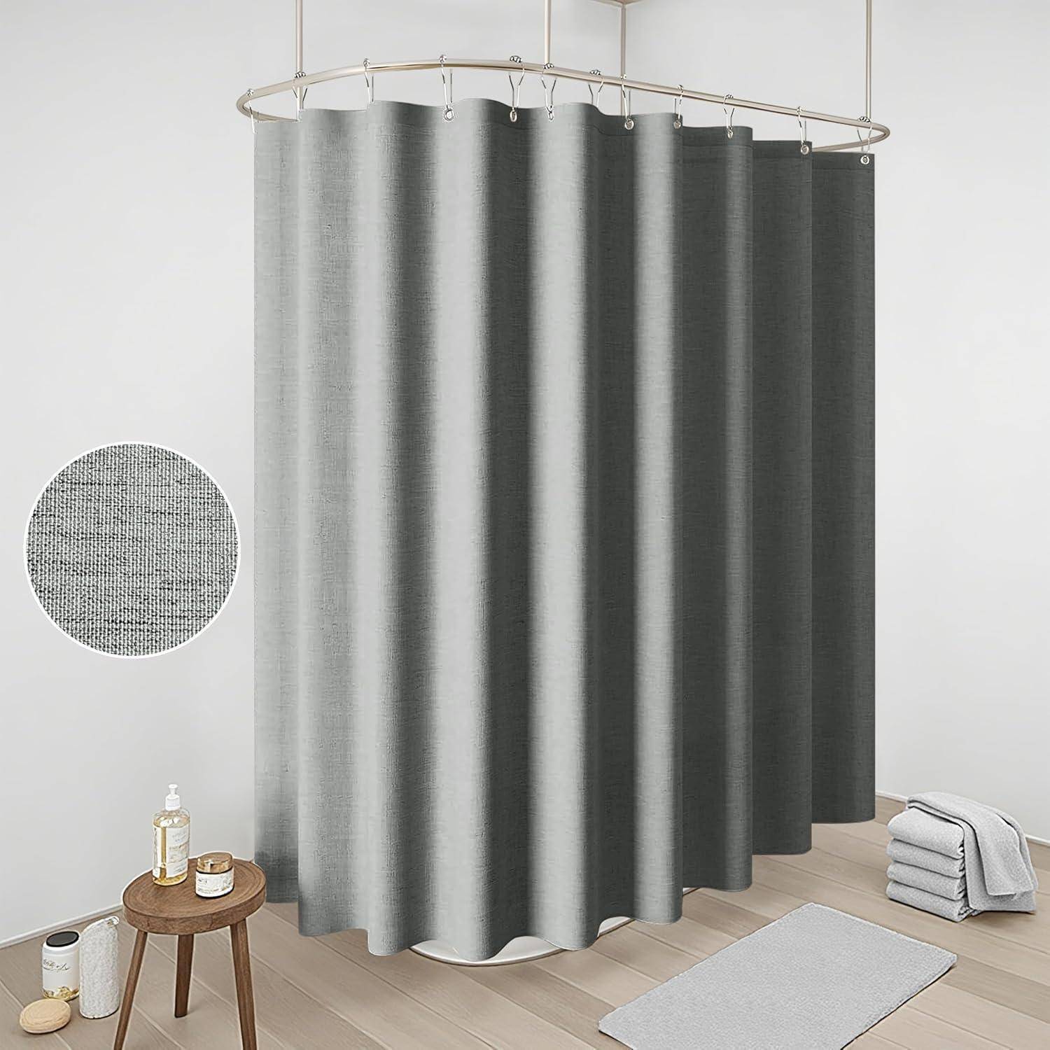 Duschvorhang Metallringe Stoff Leinen Grau H182 x B275 cm 1er Pack