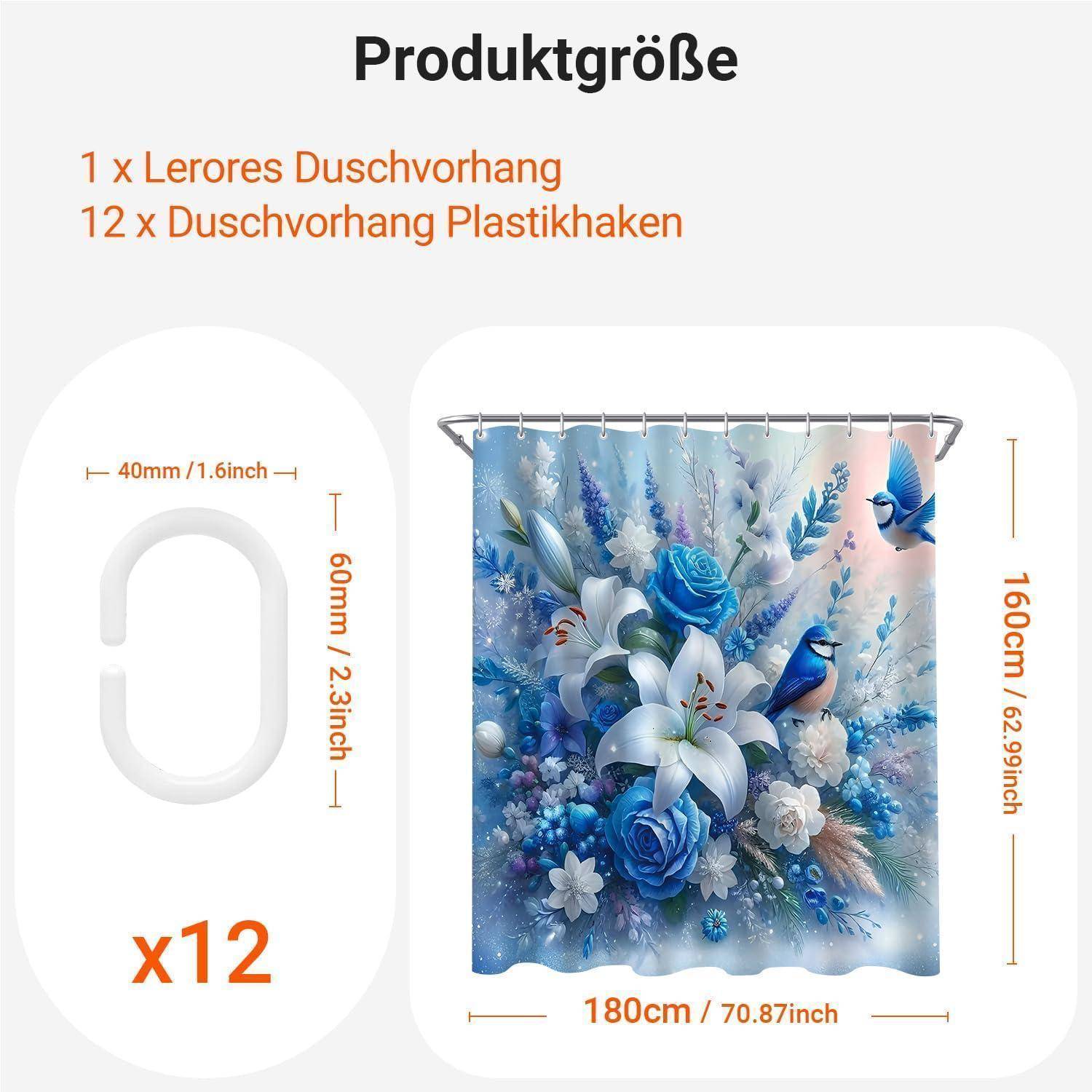 Duschvorhang Waschbar Antischimmel Blauer Vogel 180 x 160 cm