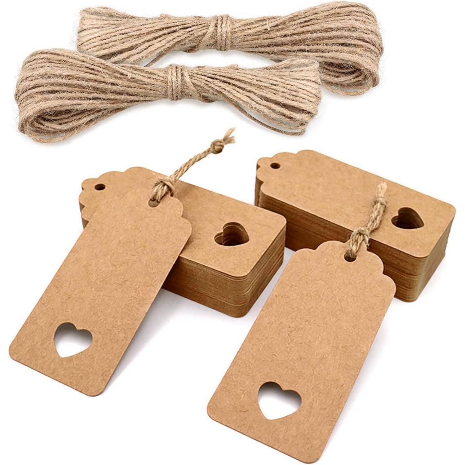 Geschenkanhänger Kraftpapier Hochzeit Taufe Juteschnur Braun 100 Stück