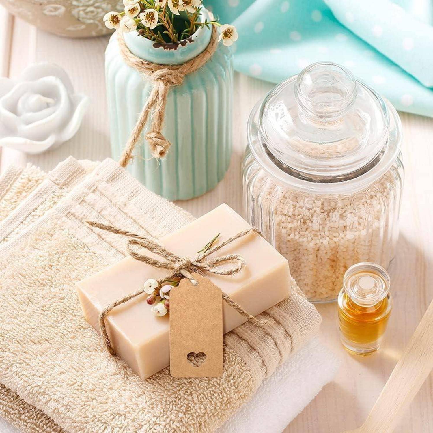 Geschenkanhänger Kraftpapier Hochzeit Taufe Juteschnur Braun 100 Stück