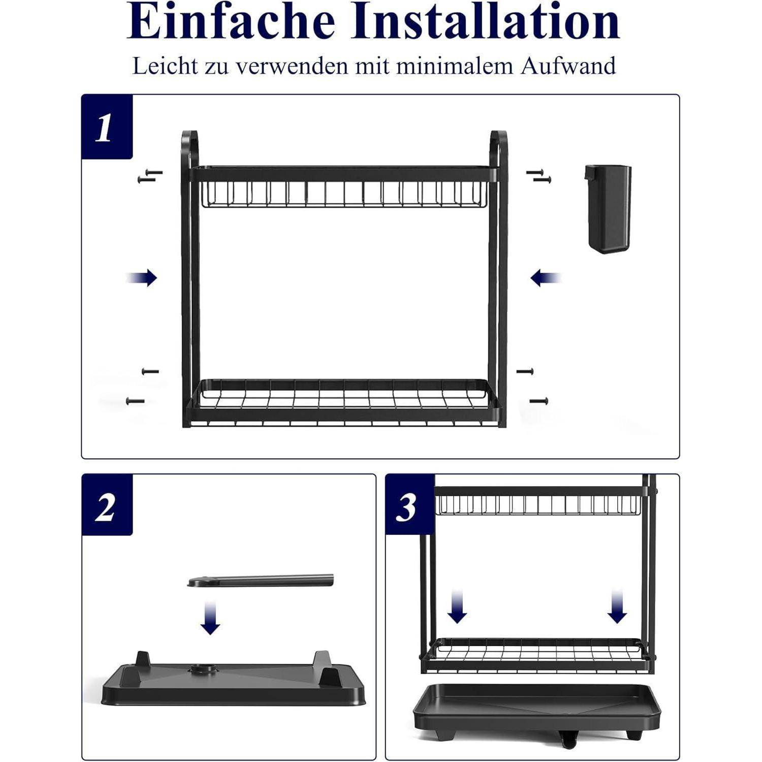 Abtropfgestell Geschirrständer Edelstahl Besteckhalter Schwarz 2-Tiers
