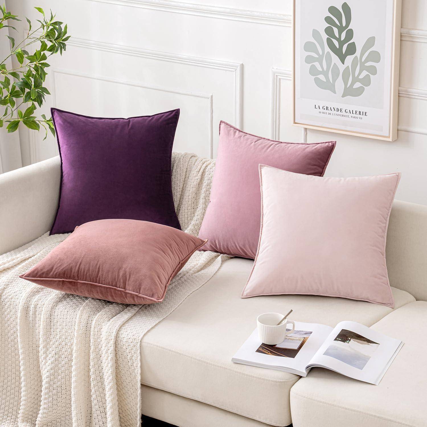 Kissenbezug Samt Zierkissen Sofa 45 x 45 cm 4 Stück Lila Serie