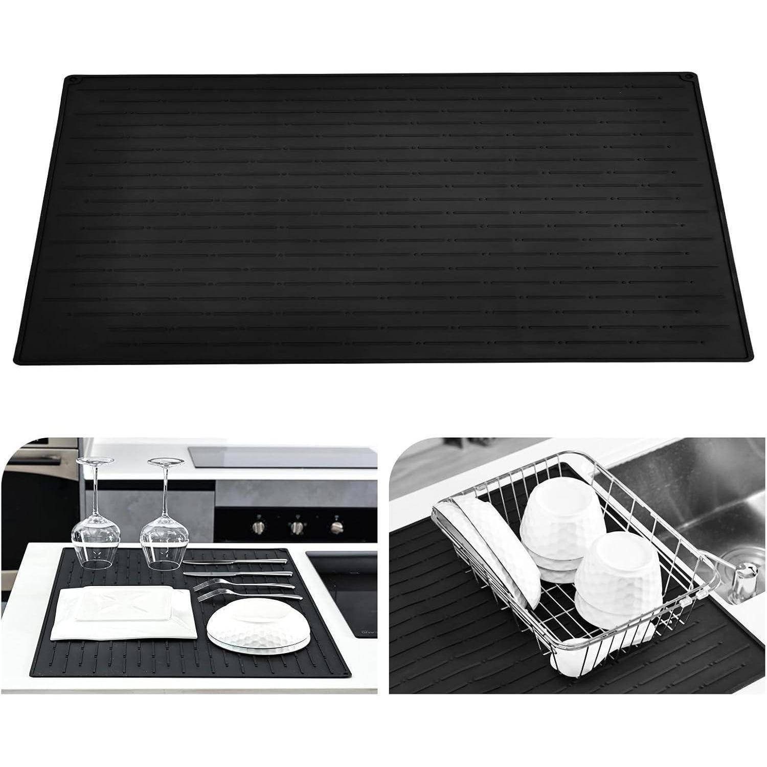 Abtropfmatte Silikon Rutschfest Hitzebeständig 71.3 x51.3cm Schwarz