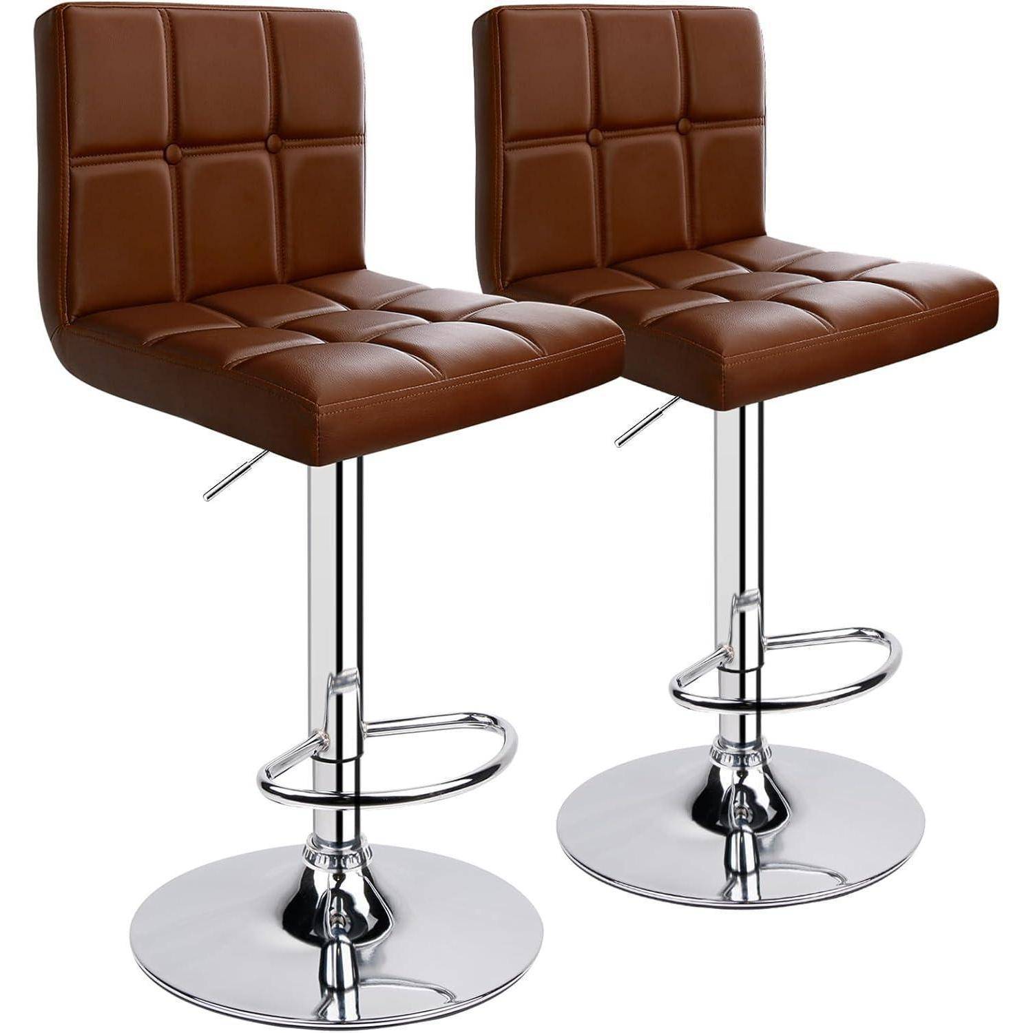 Barhocker 2er Set Lehne Kunstleder höhenverstellbar Kaffee