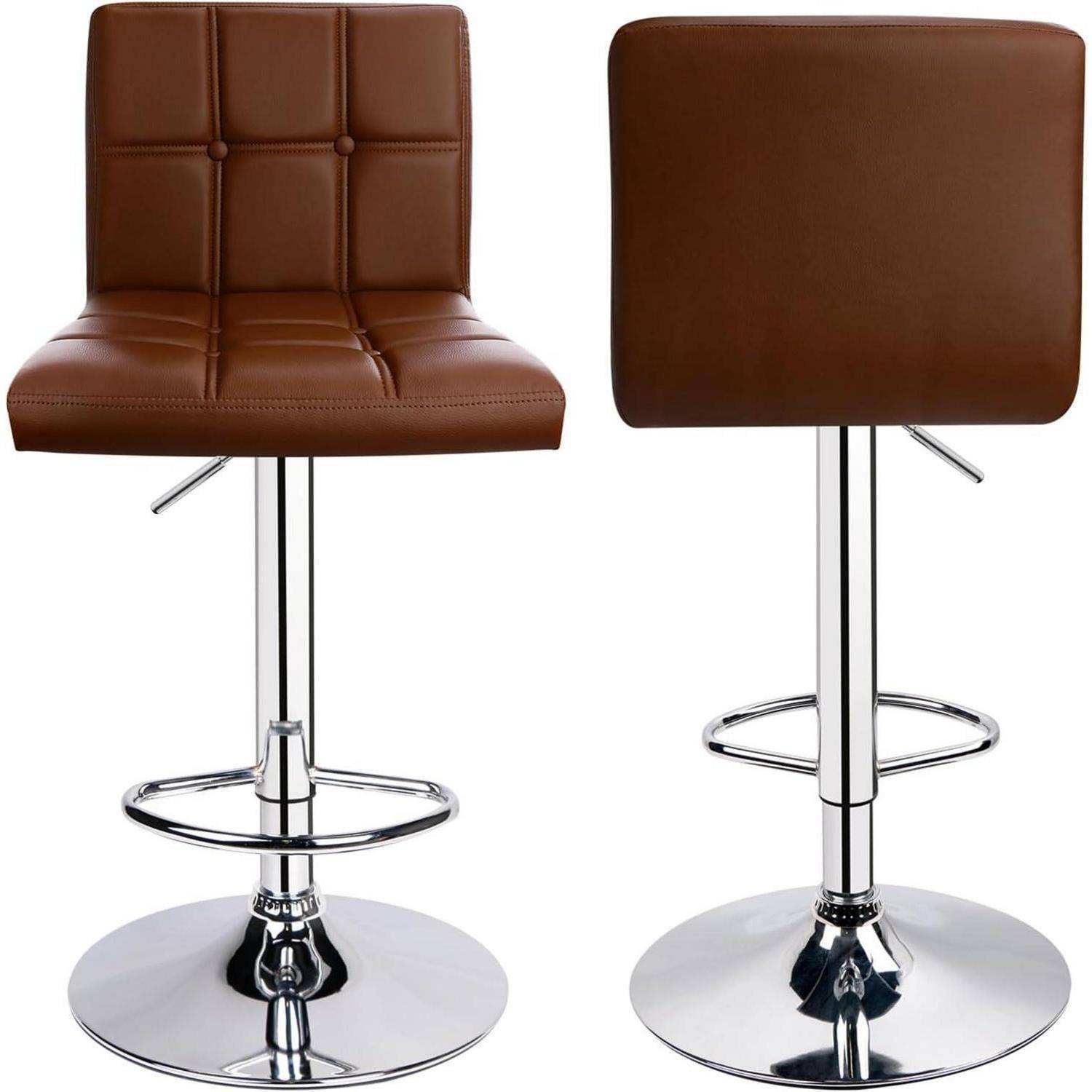 Barhocker 2er Set Lehne Kunstleder höhenverstellbar Kaffee