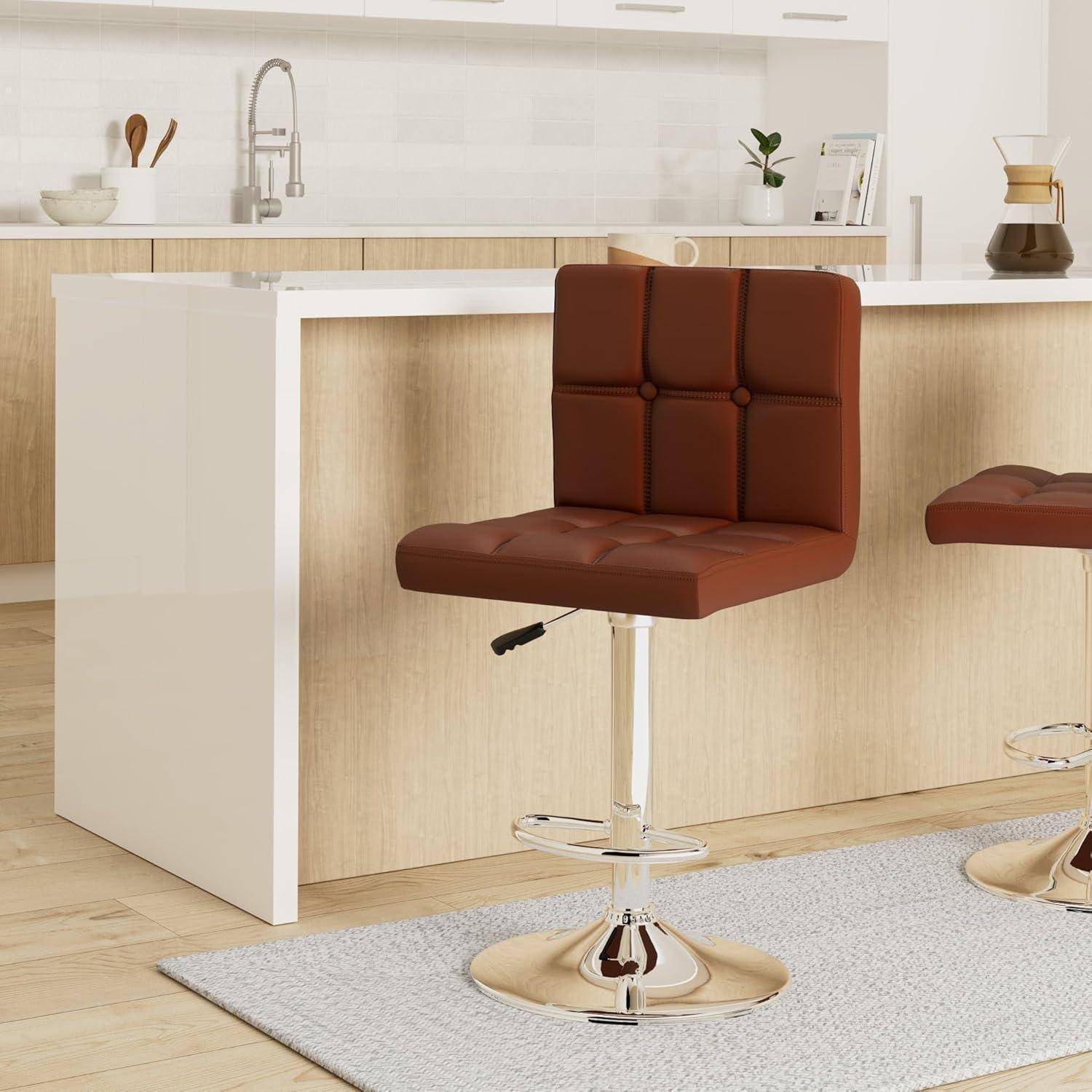 Barhocker 2er Set Lehne Kunstleder höhenverstellbar Kaffee