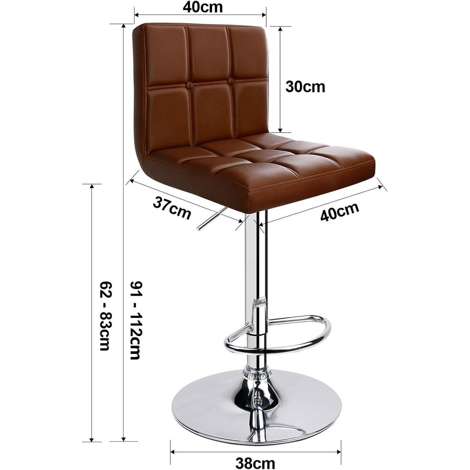 Barhocker 2er Set Lehne Kunstleder höhenverstellbar Kaffee