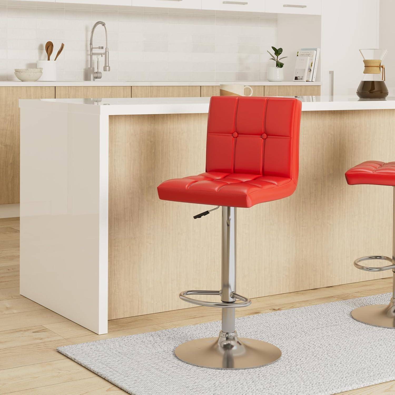 Barhocker 2er Lehne höhenverstellbar drehbar Kunstlederbezug Rot
