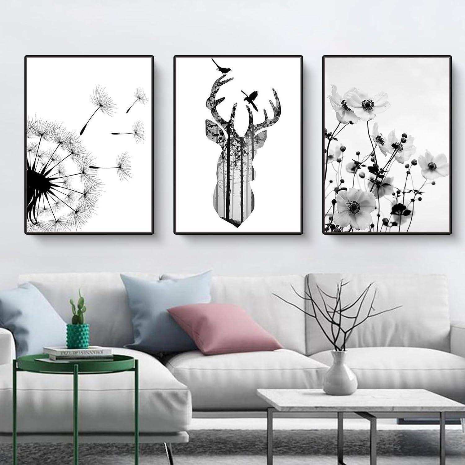 Poster 3er Schwarzweiß Schmetterling Löwenzahn Wanddeko H 50x70cm