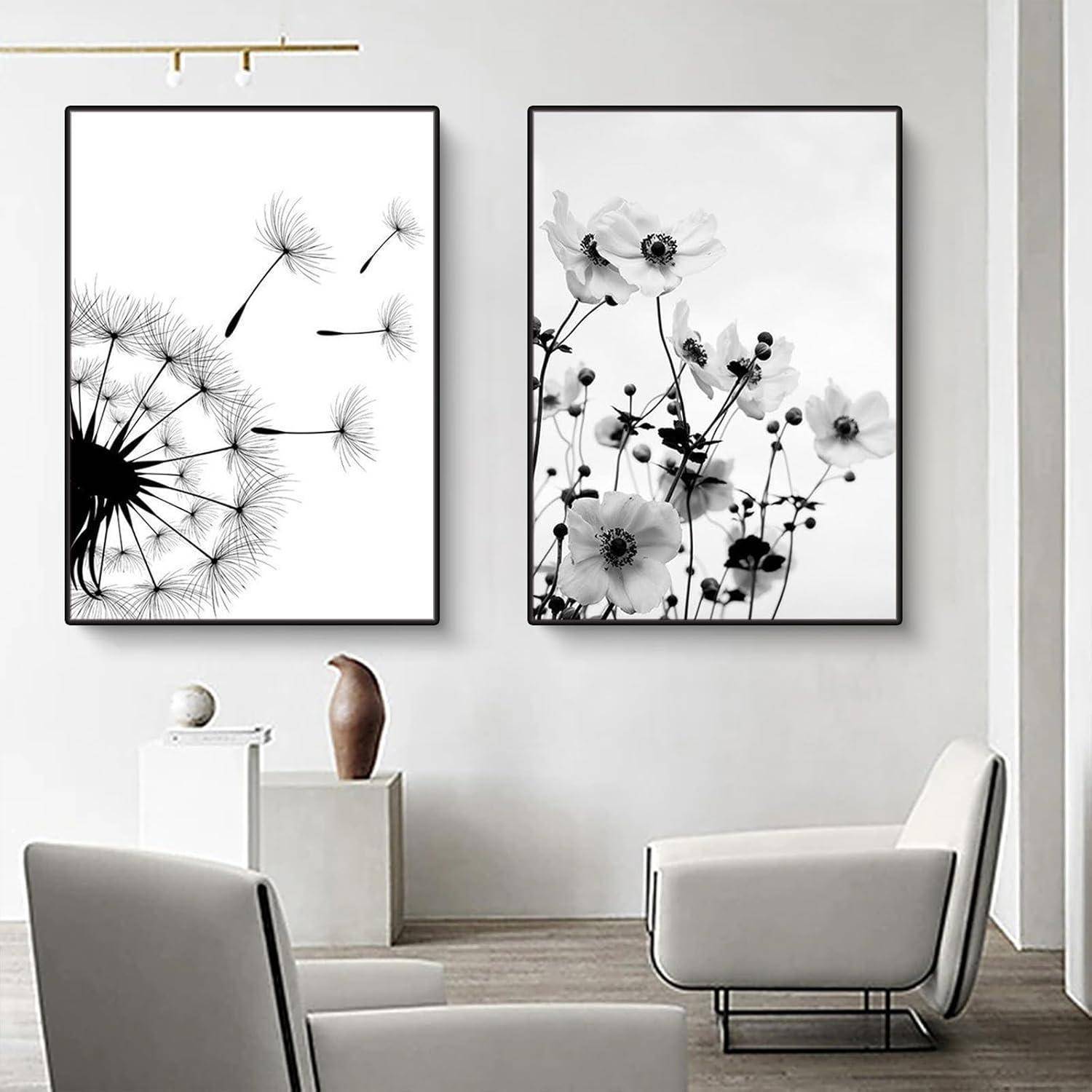 Poster 3er Schwarzweiß Schmetterling Löwenzahn Wanddeko H 50x70cm