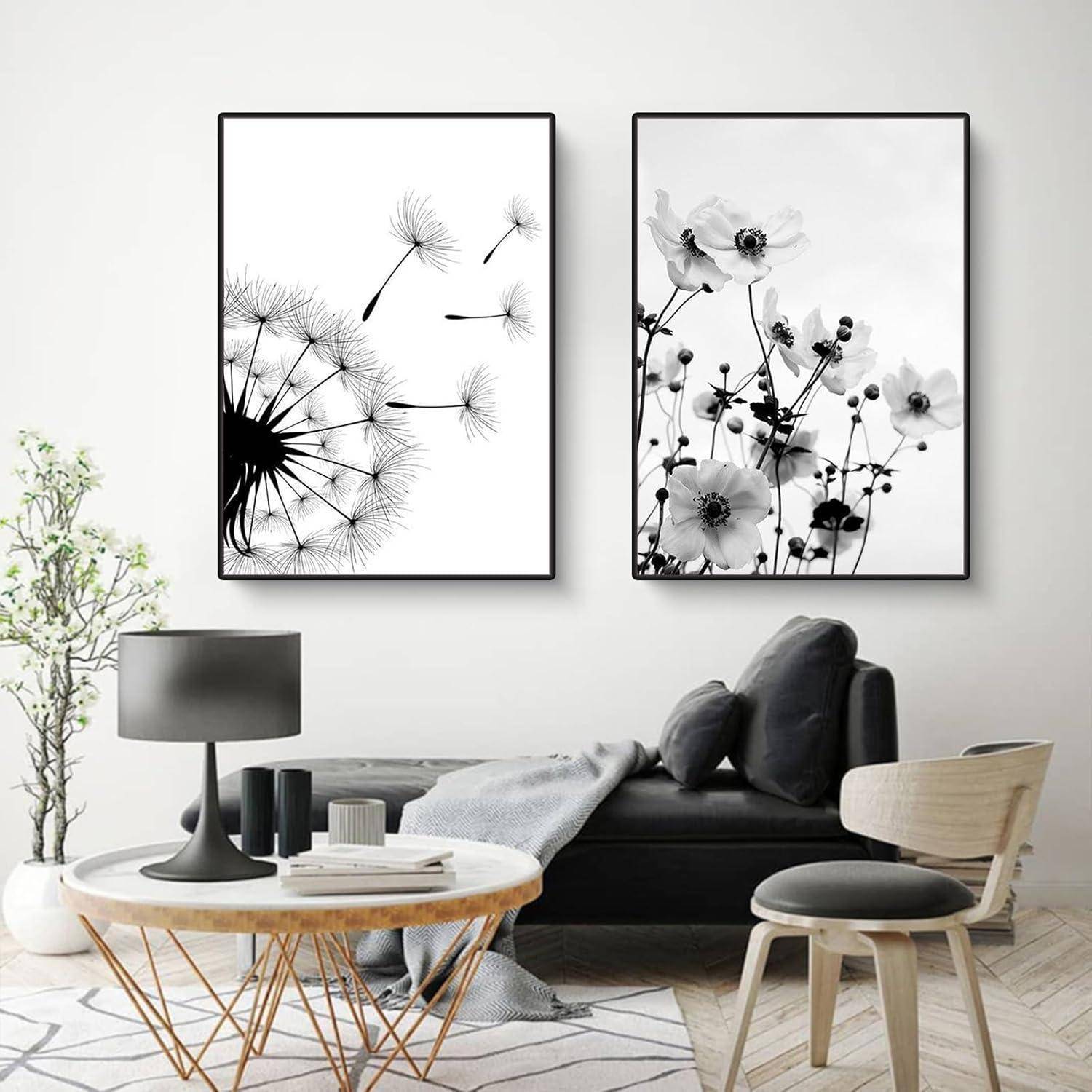 Poster 3er Schwarzweiß Schmetterling Löwenzahn Wanddeko H 50x70cm
