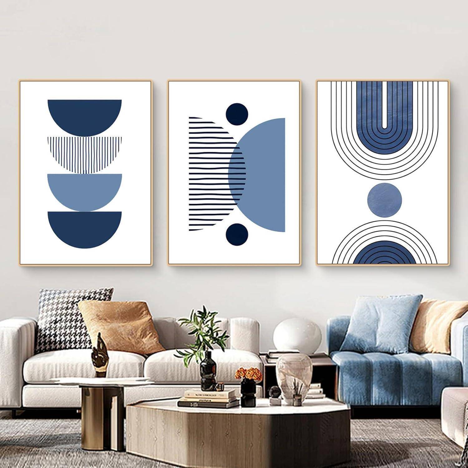 Poster 3er Boho Abstrakt Blau Pflanze Blätter Wohnzimmer M 21x30cm